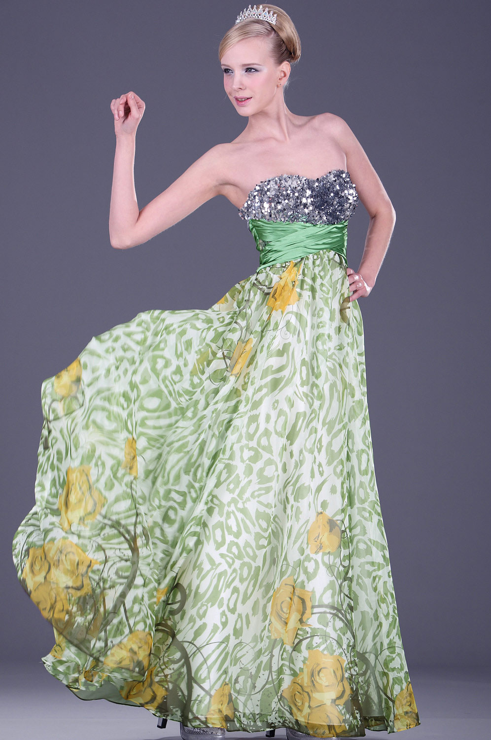 Trägerlos  leuchtend flora Abendkleid