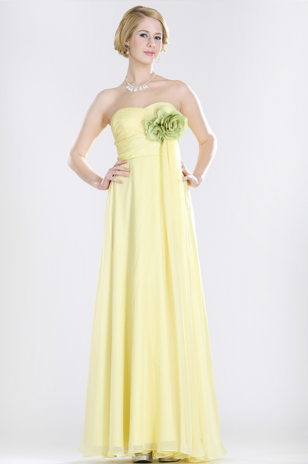 Trägerlos  Elegant Blume  scharmant gelb Abendkleid