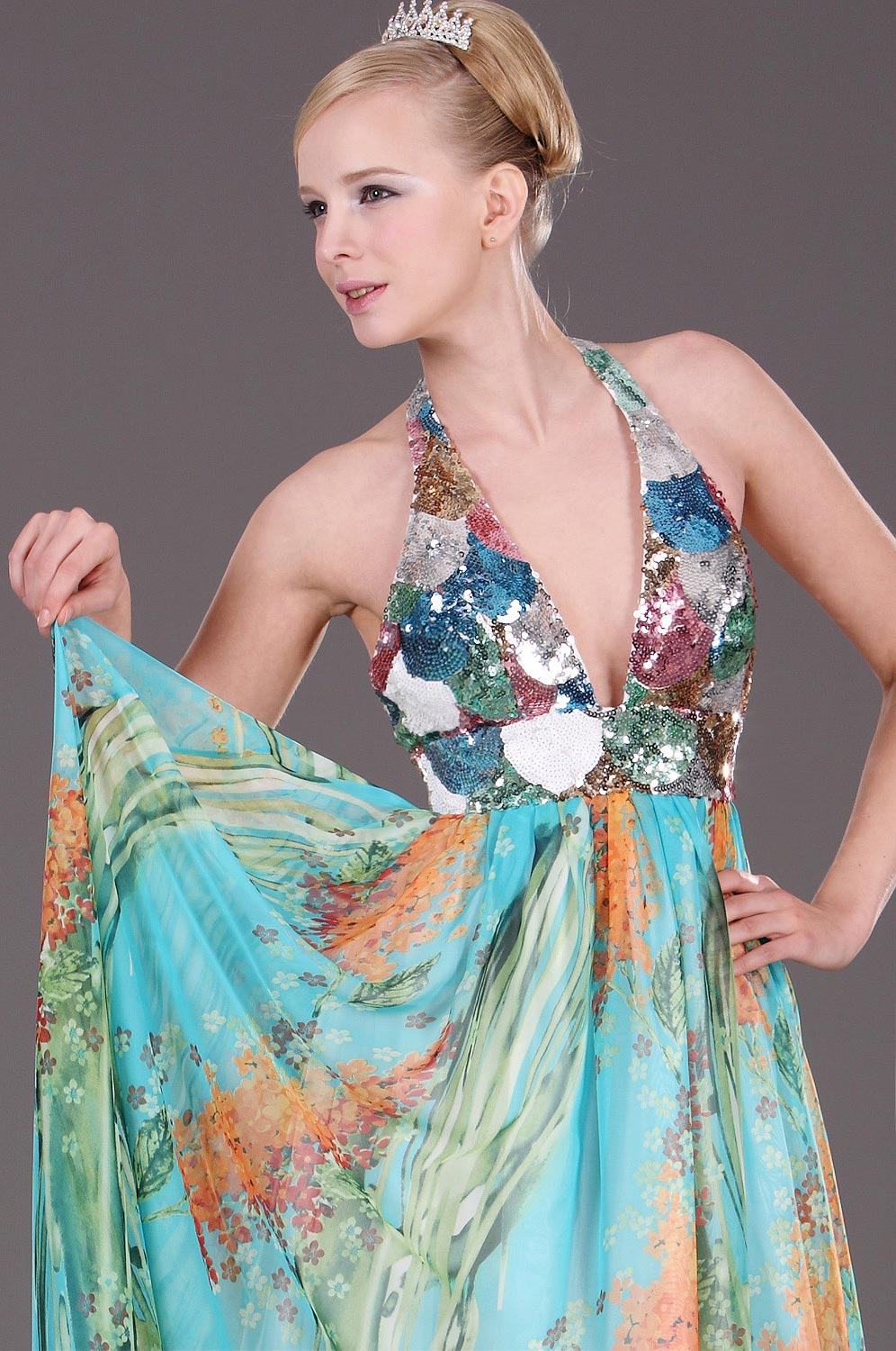 Halter Floral Evening Dress