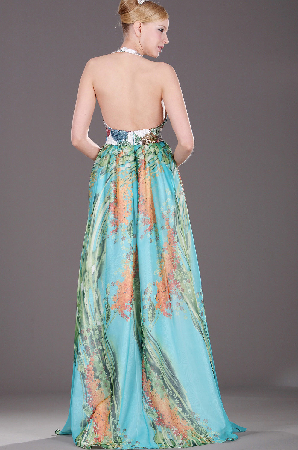 Halter Floral Evening Dress