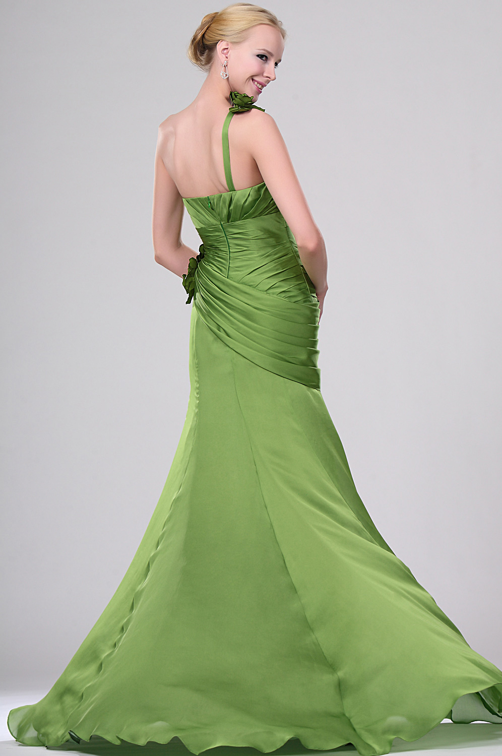 Neue Artikel Ein-Schulter mit Blumen Gruen Abendkleid