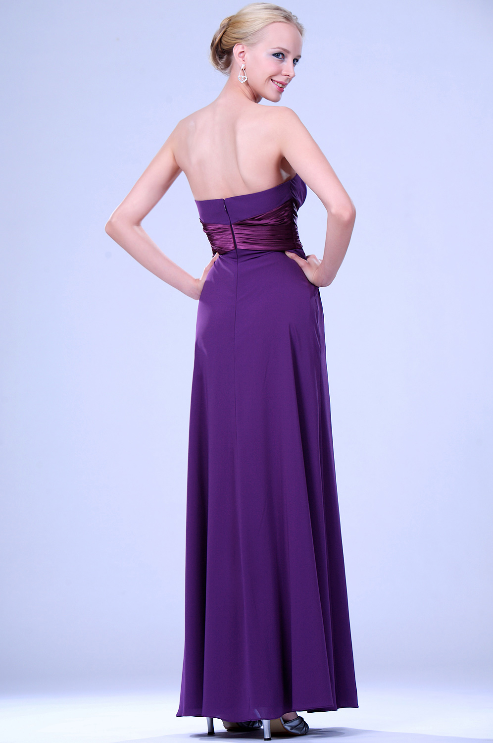 New Purple Strapless Full Length Evening Dress