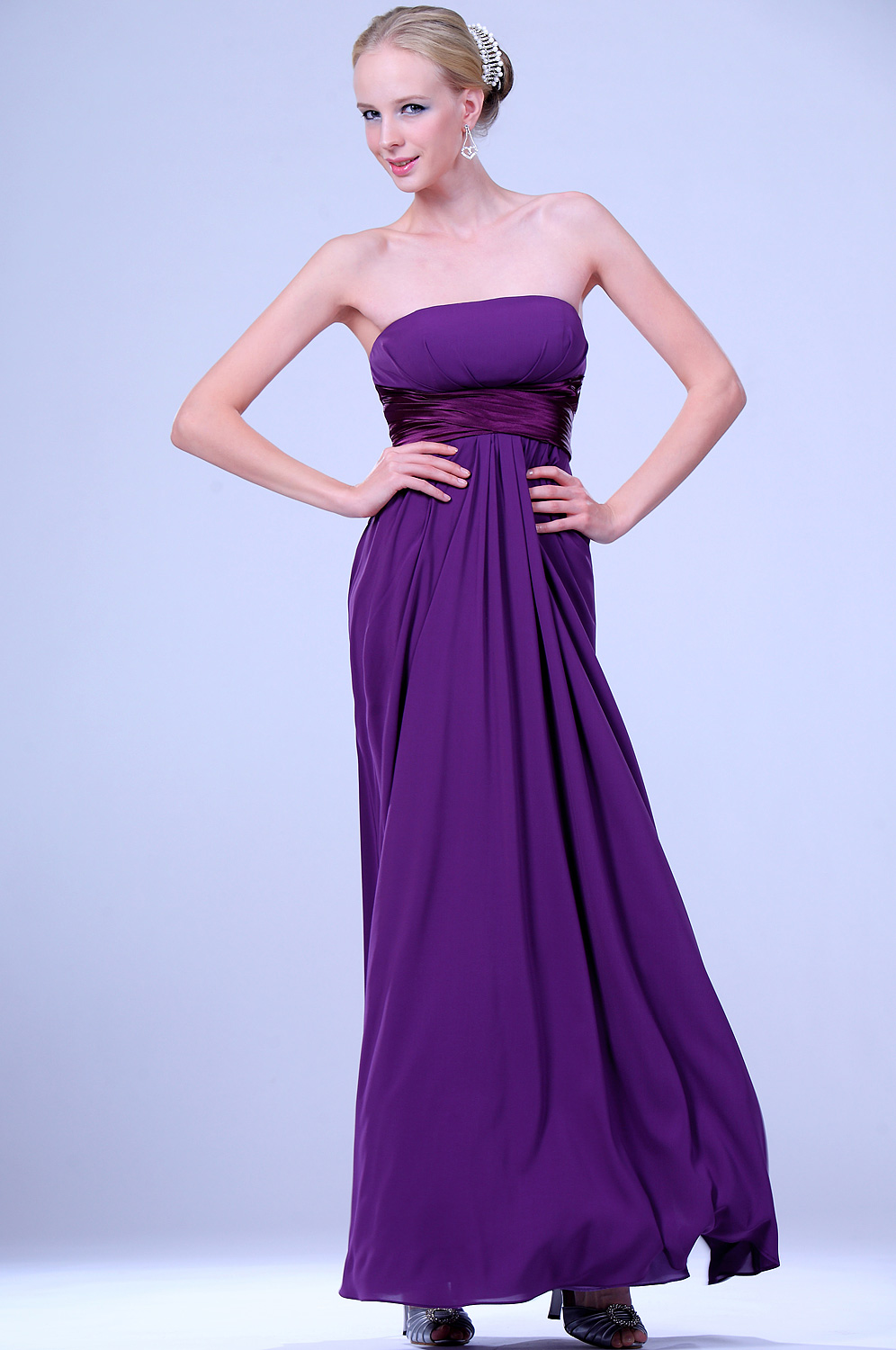 New Purple Strapless Full Length Evening Dress