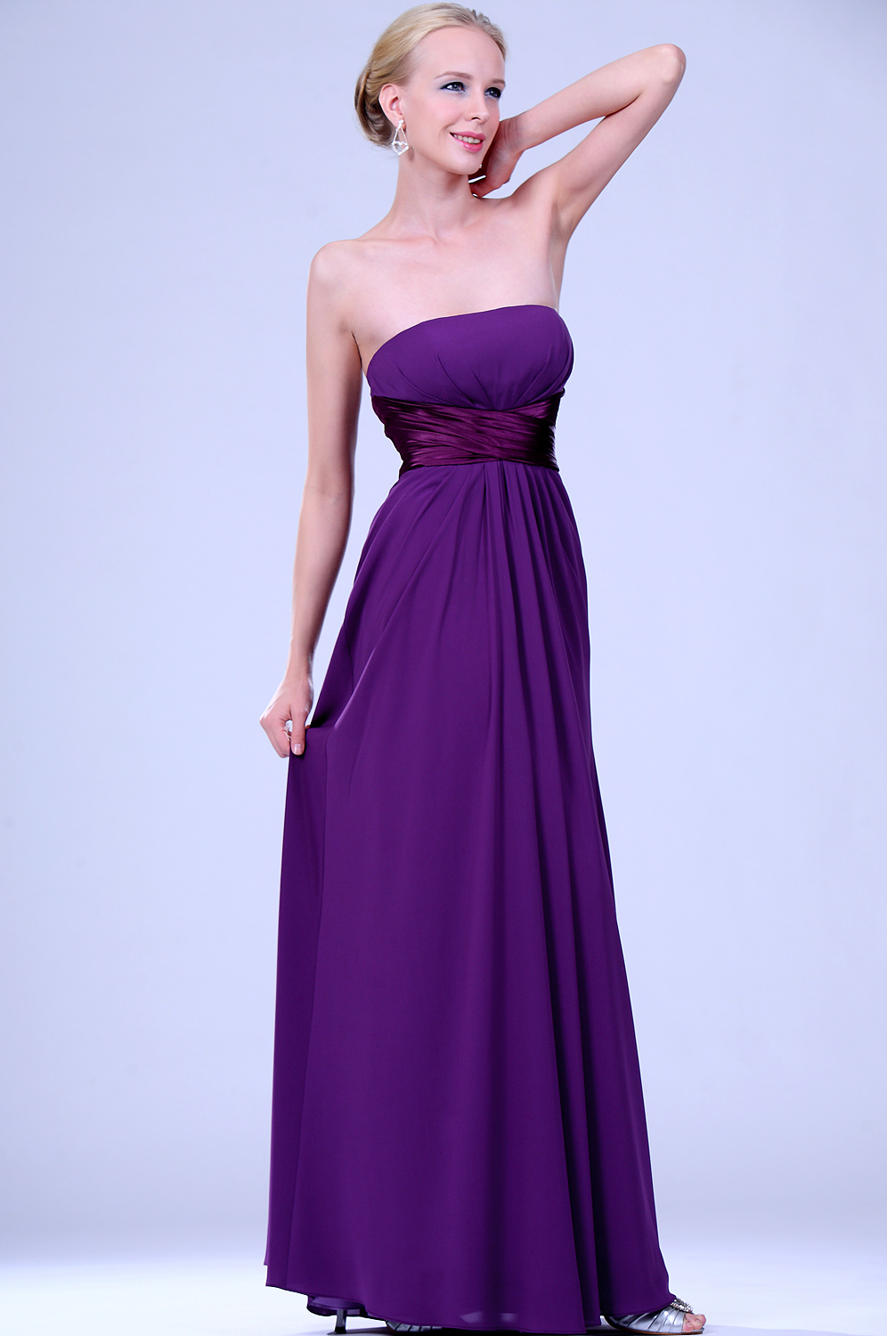 New Purple Strapless Full Length Evening Dress