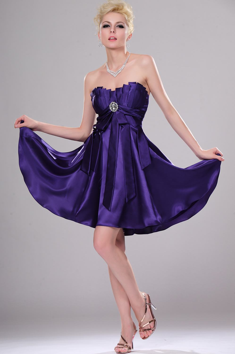 Stylish Strapless Pleated Cocktail Dress