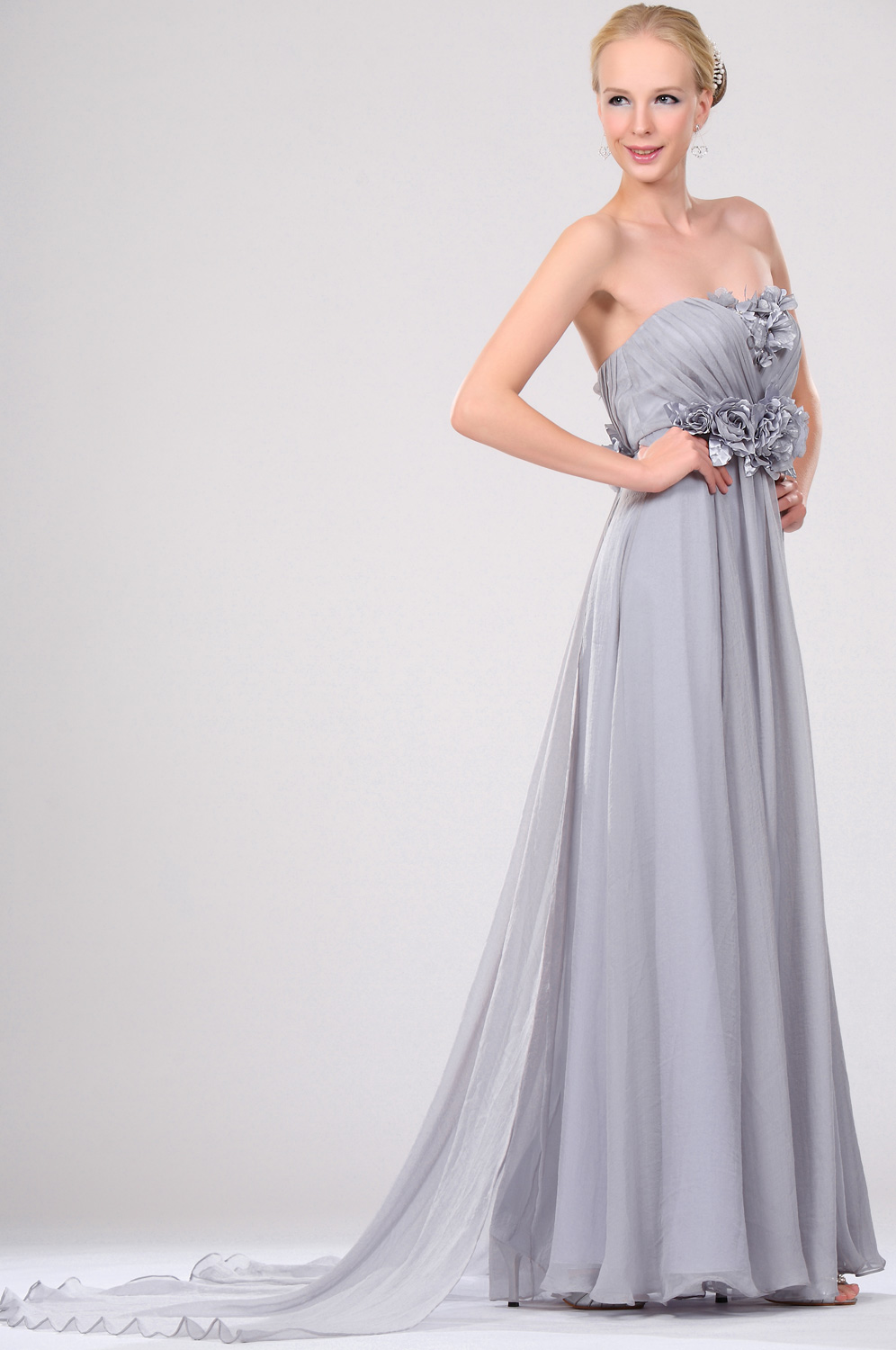 новое чувствительное вечернее платье без бретелек с цветами