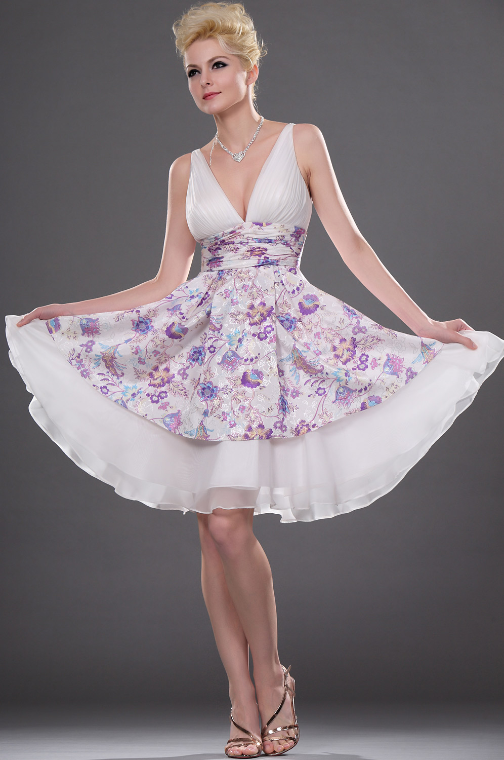 2011 Petite Floral V-neck Parti robe