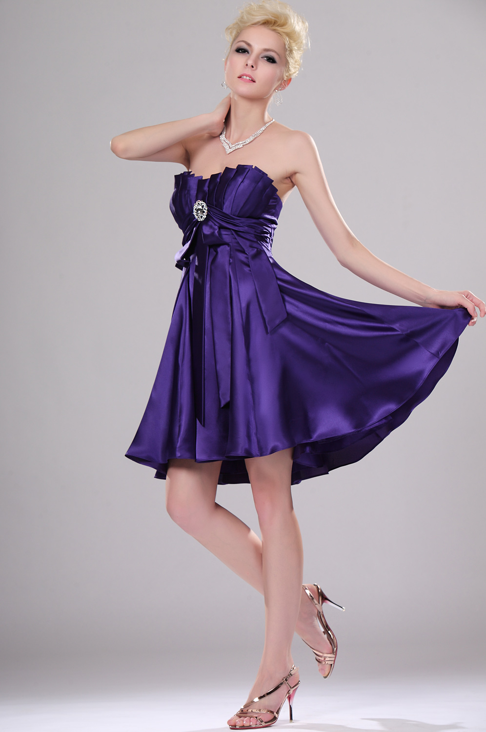 Stylish Strapless Pleated Cocktail Dress