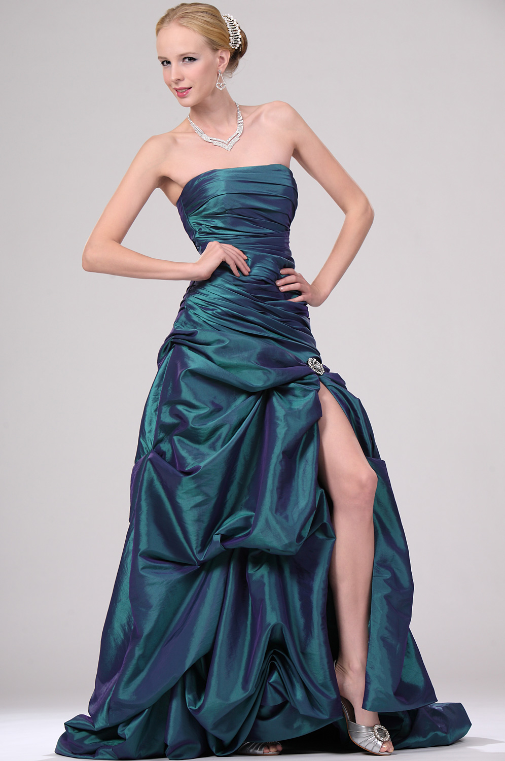 New Pleated Strapless Prom Gown with Split