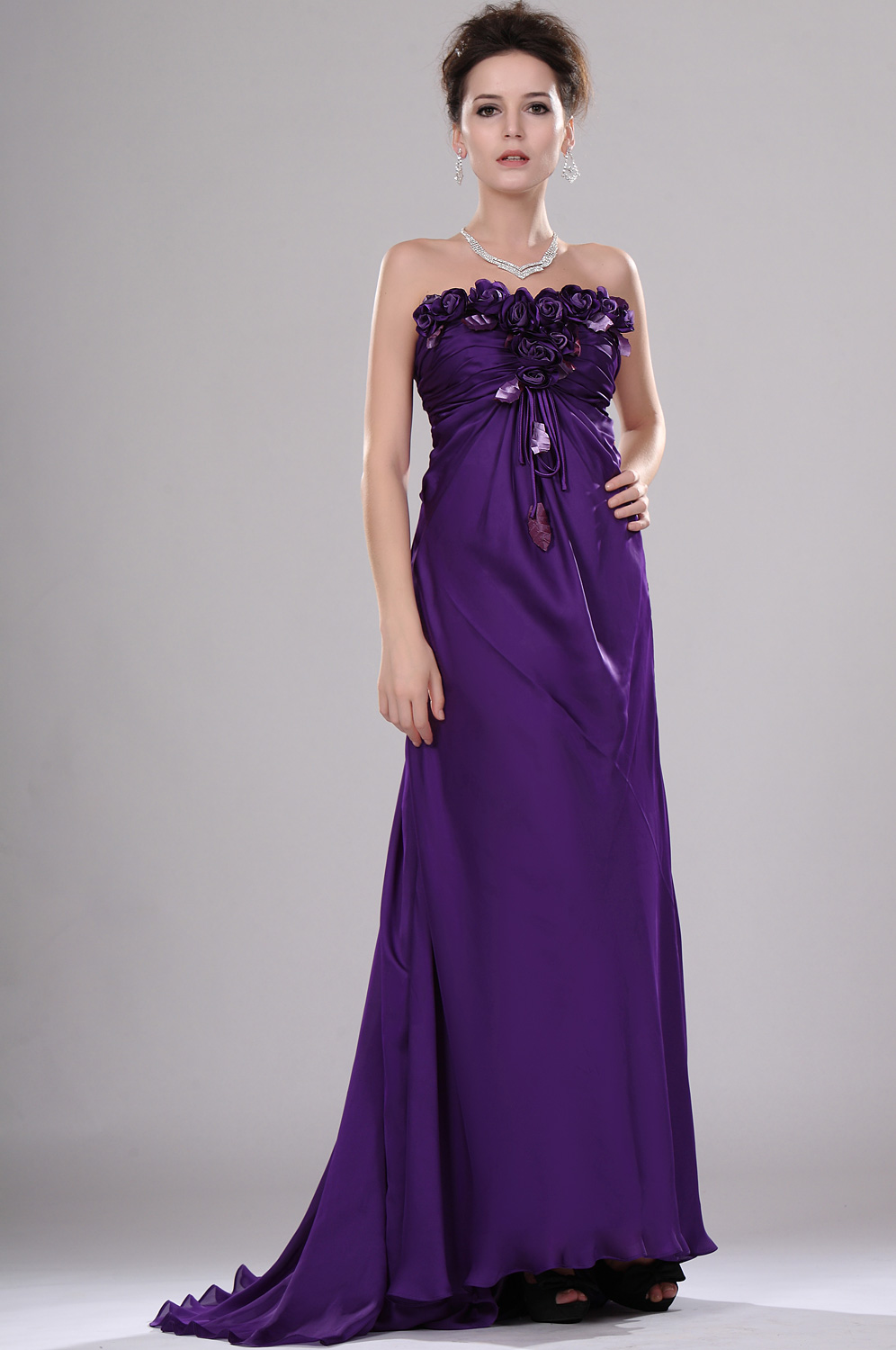 Neu Elegant traegerlos Abendkleid mit Blumen