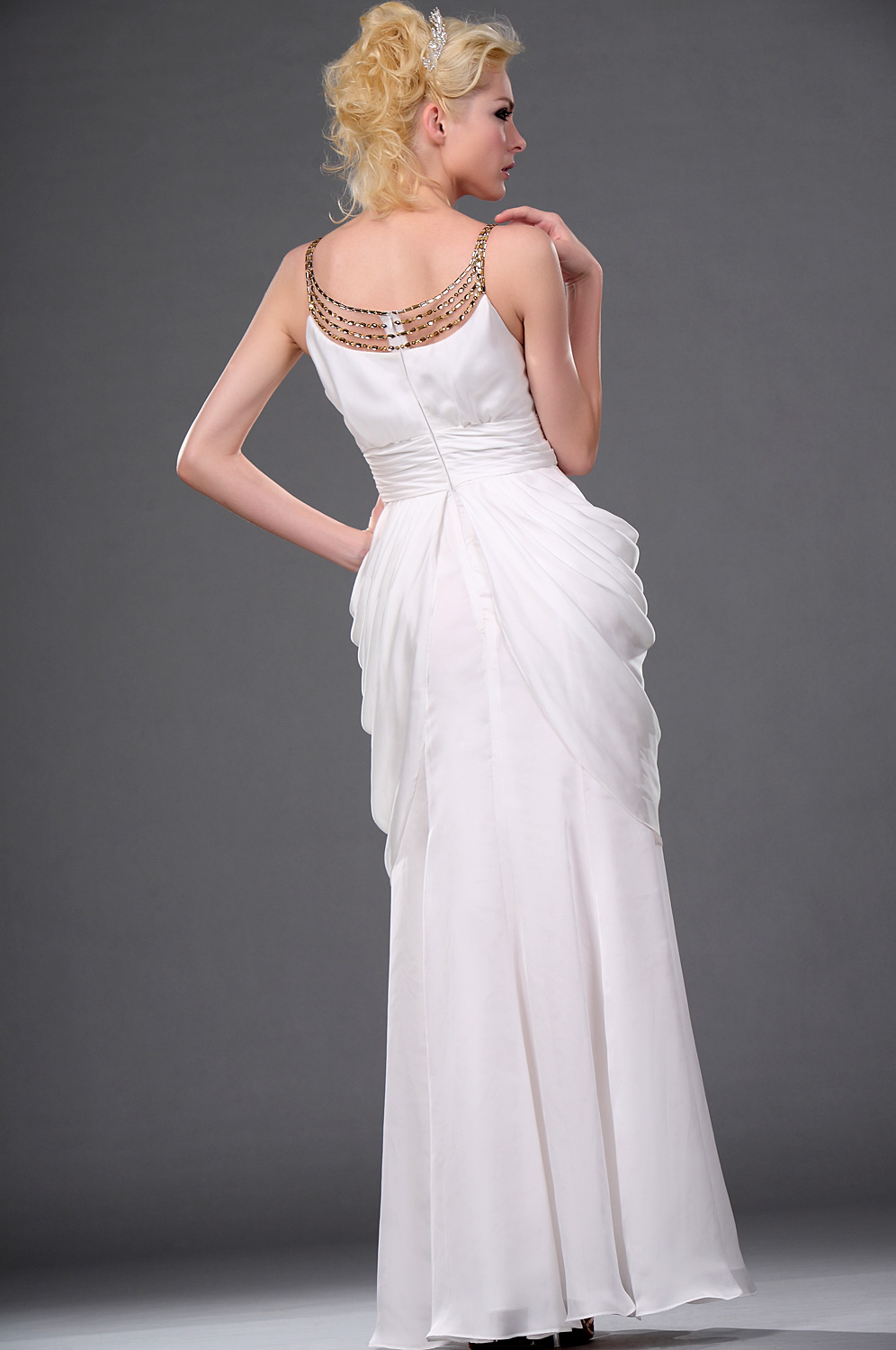 New Stylish Evening Dress with Shiny Beaded Neckline