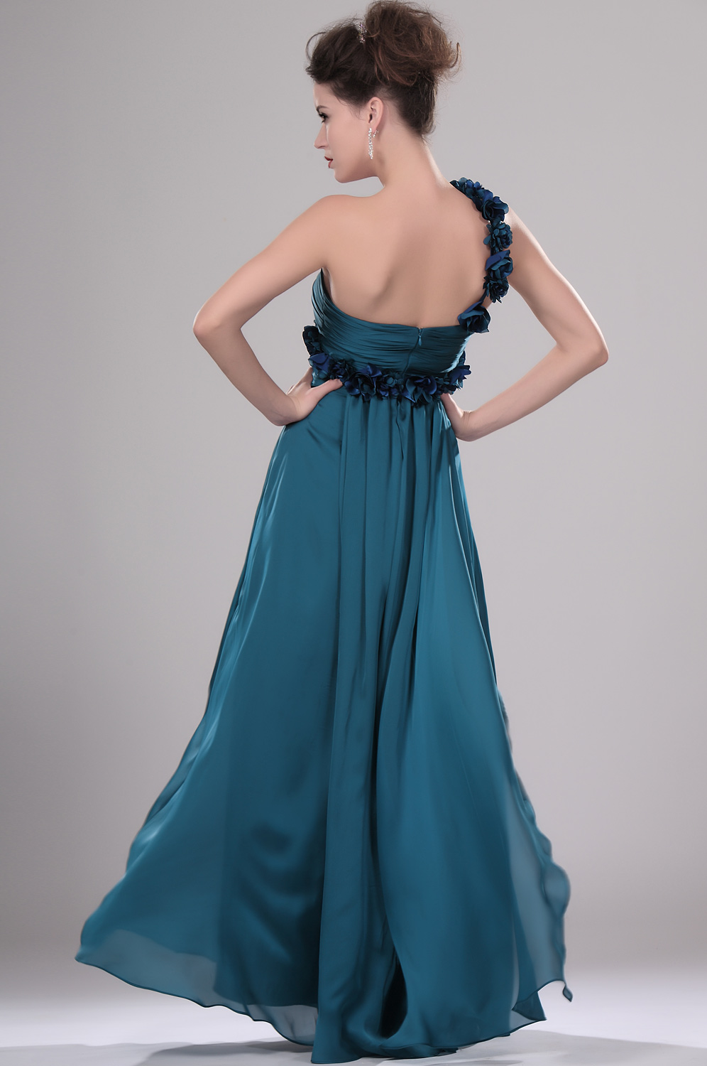 Amazing One Shoulder Evening Dress with Flowers