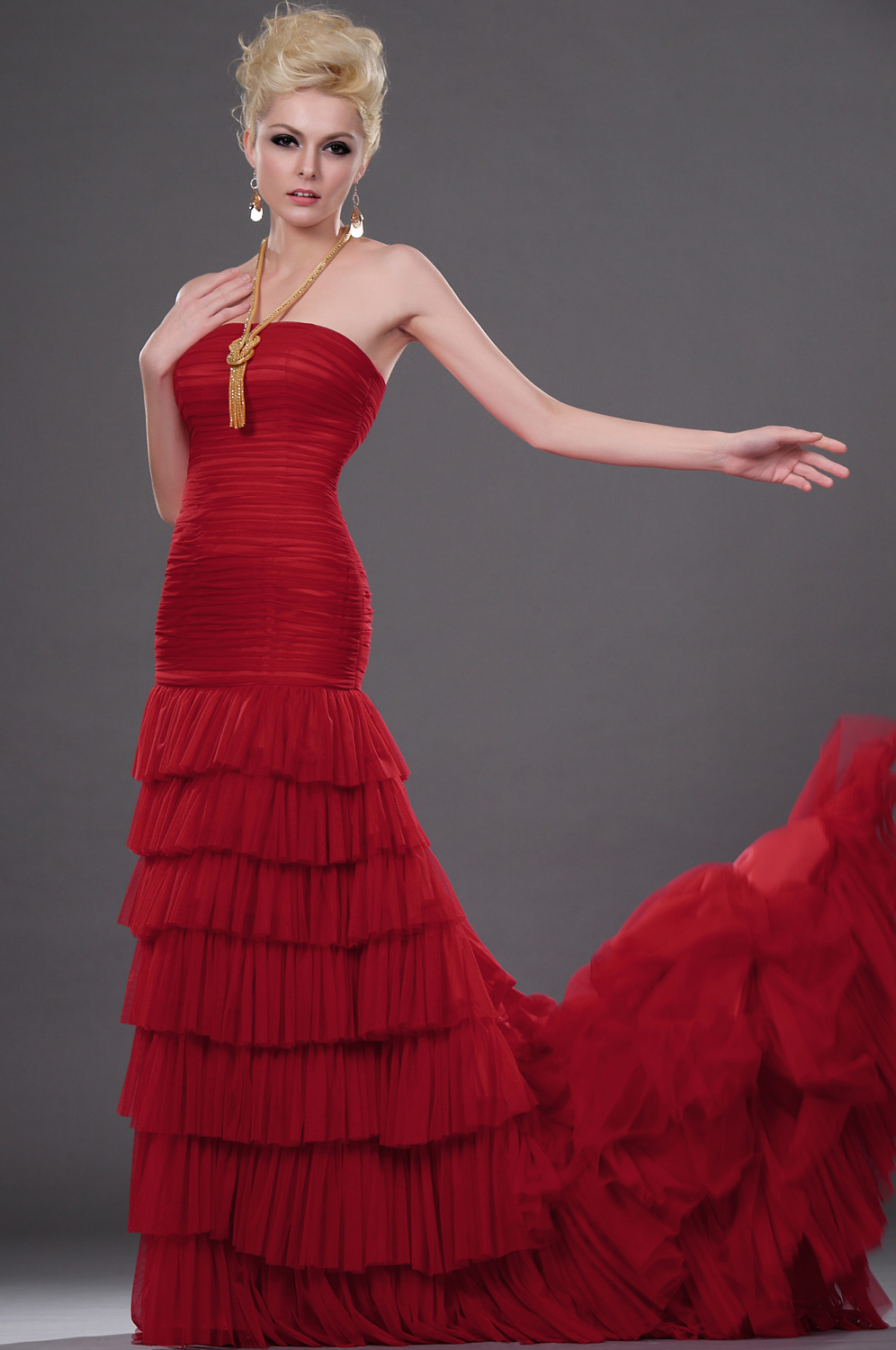 Neue Attraktiv Rot Traegerlos Abendkleid