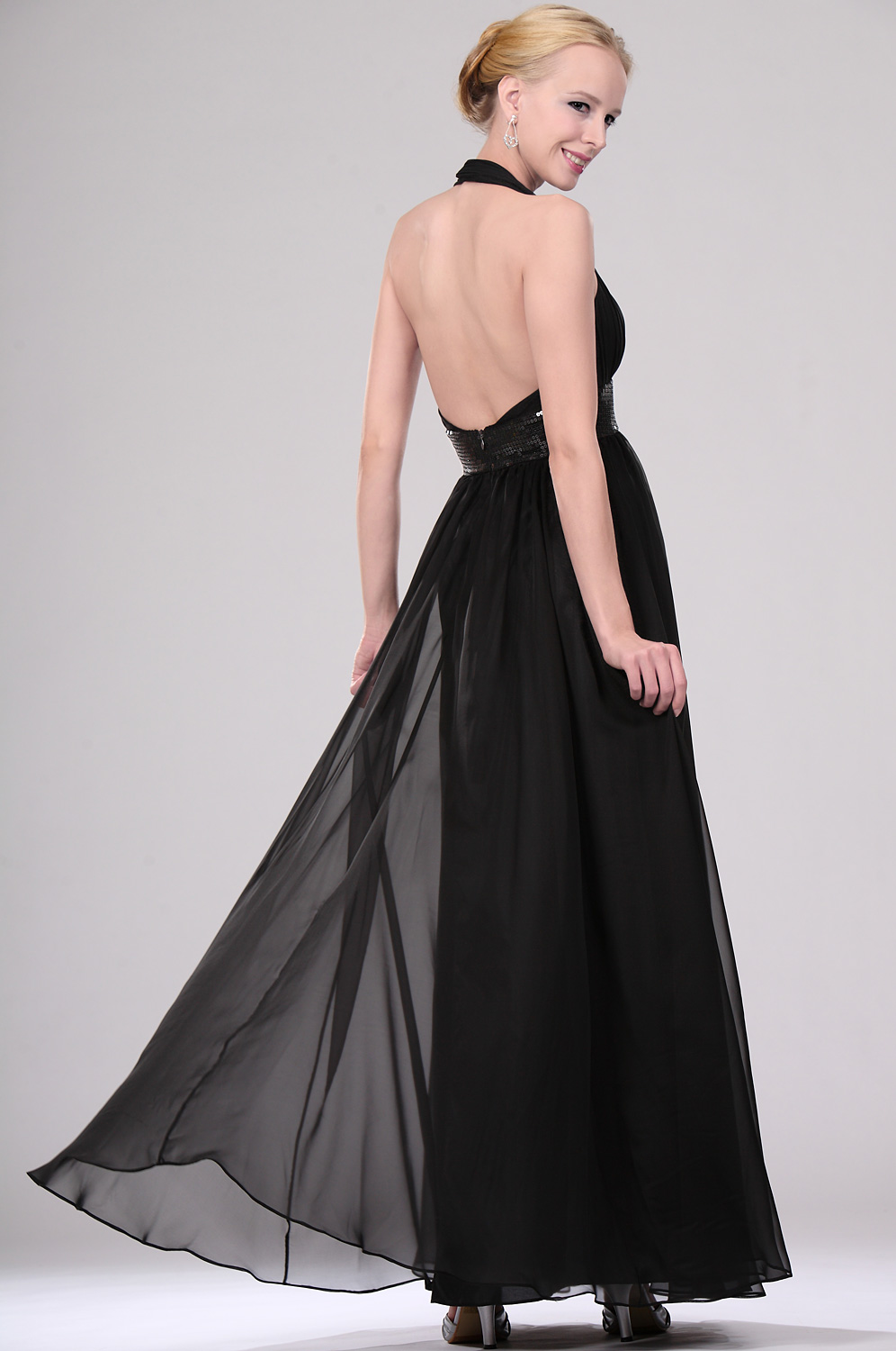 New Black Halter V-cut Evening Dress