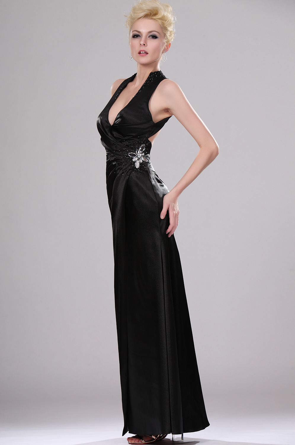 Sexy Schwarz Tief Ausschnitt Abendkleid