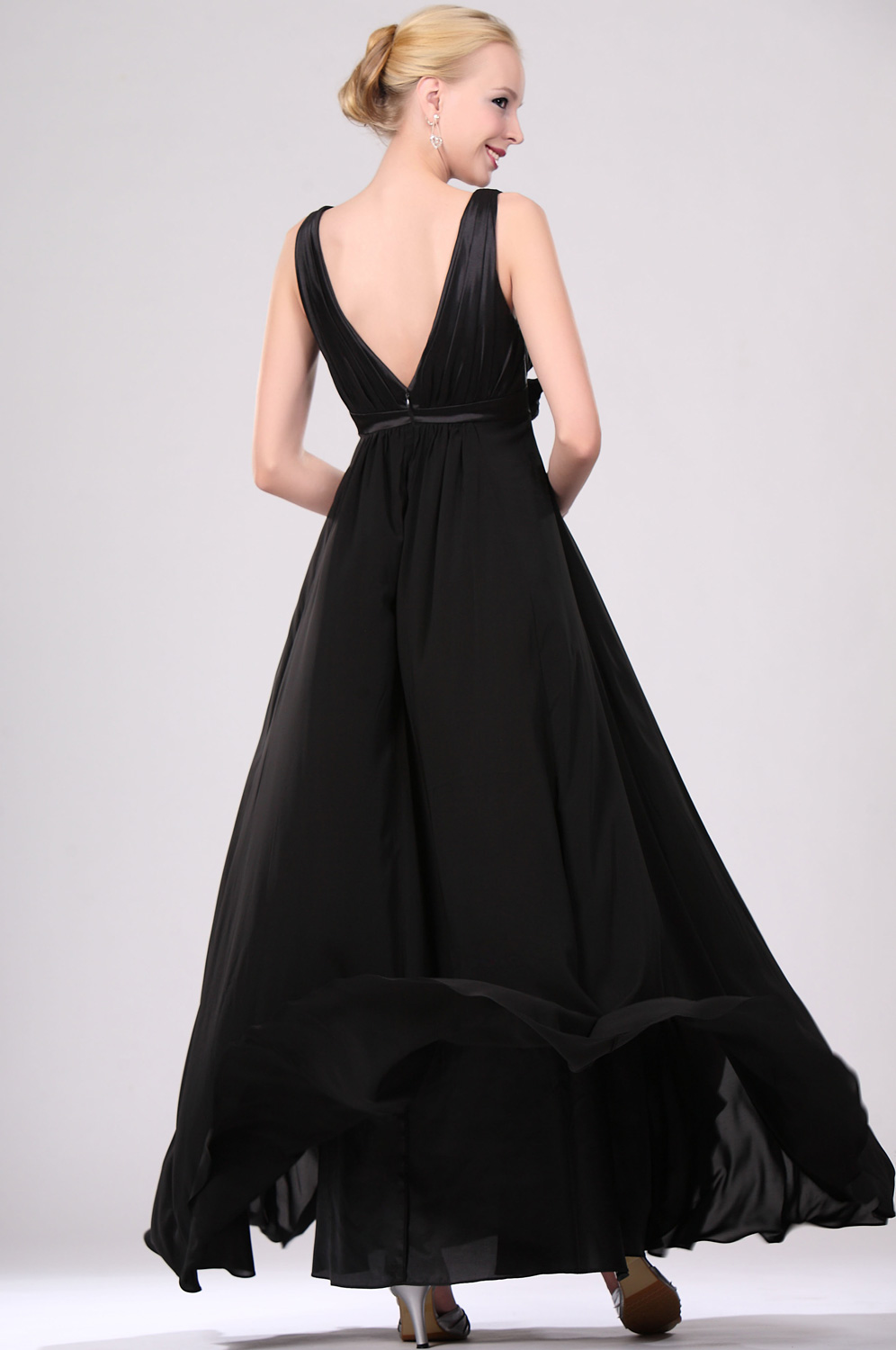 Sexy Noire V-cut Robe de Soiree