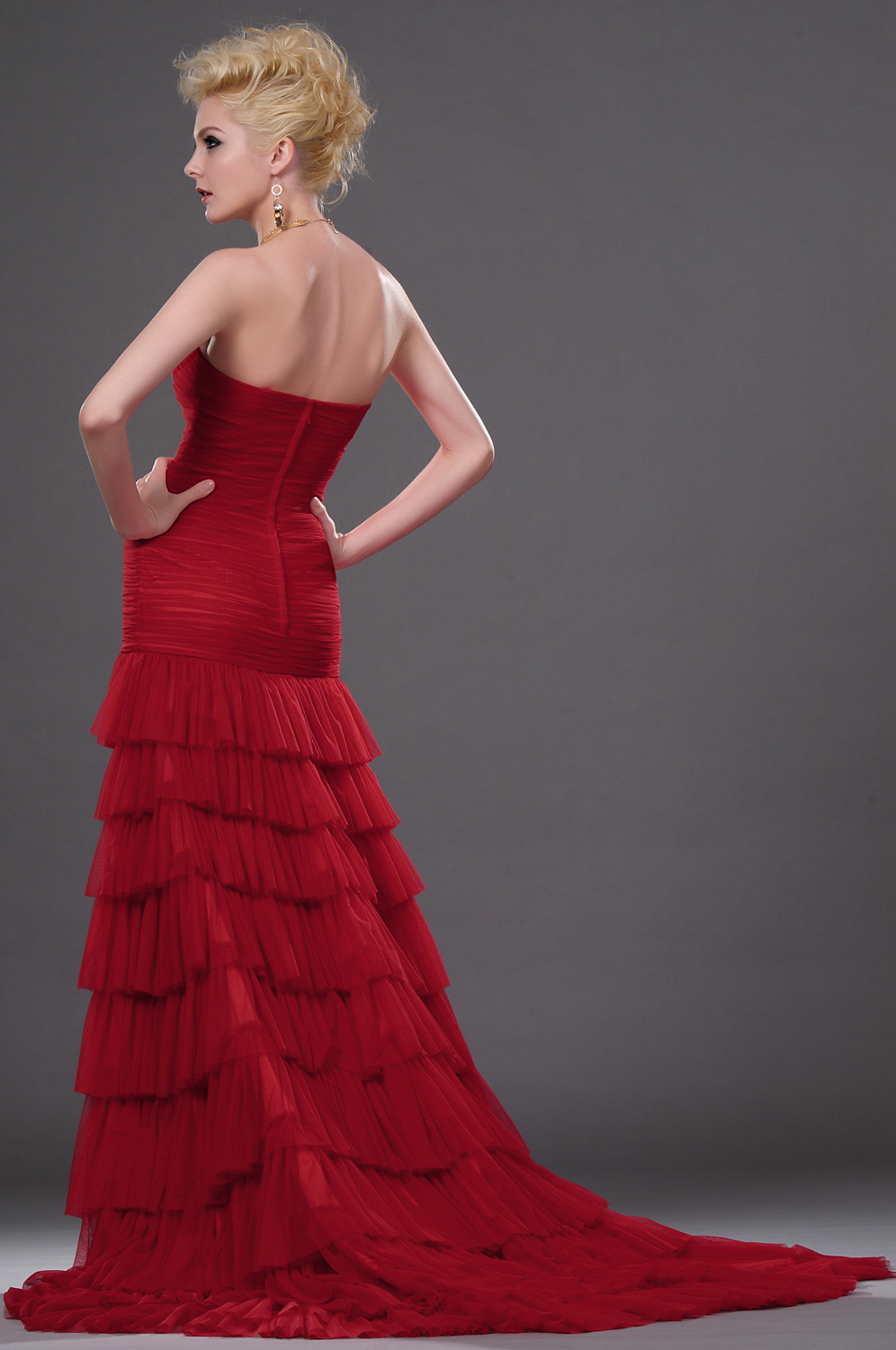 Neue Attraktiv Rot Traegerlos Abendkleid