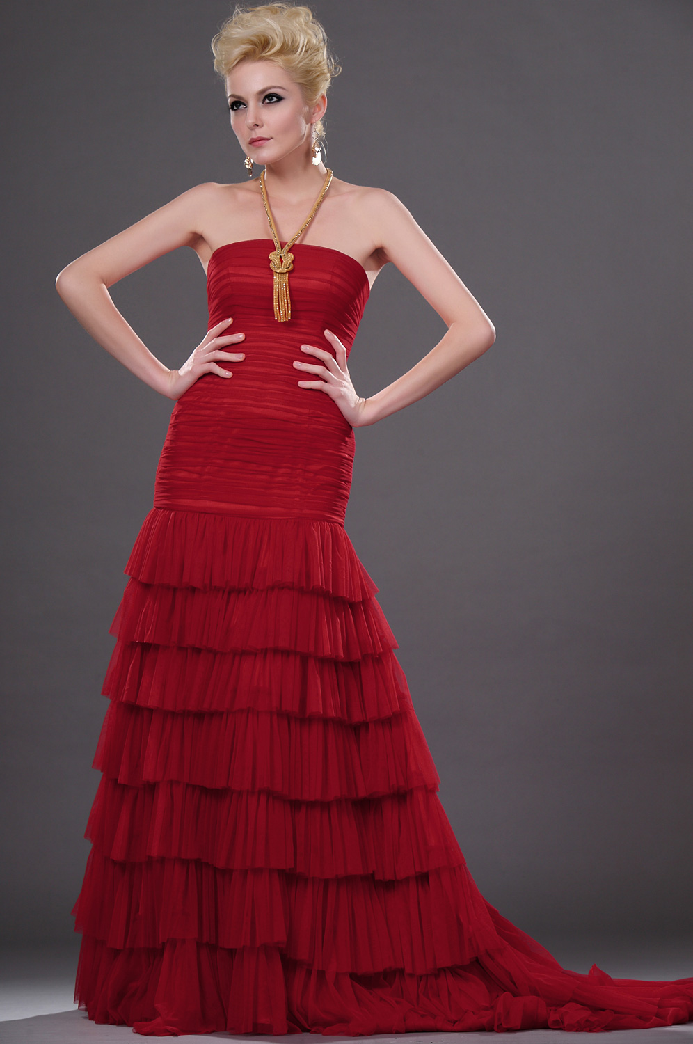 Neue Attraktiv Rot Traegerlos Abendkleid