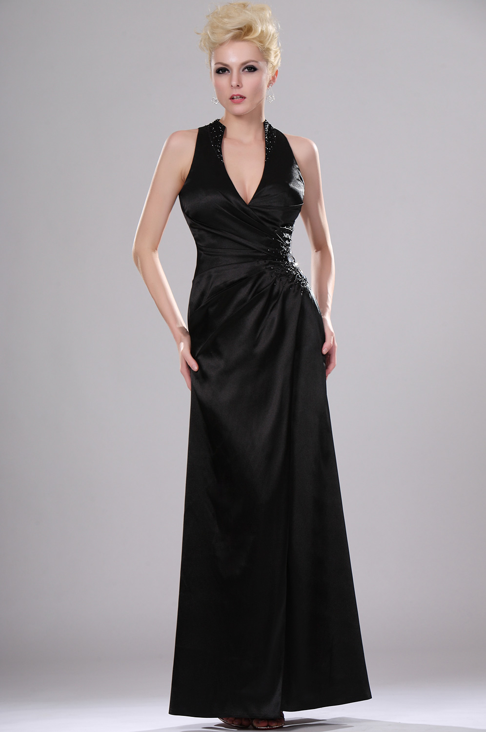 Sexy Schwarz Tief Ausschnitt Abendkleid