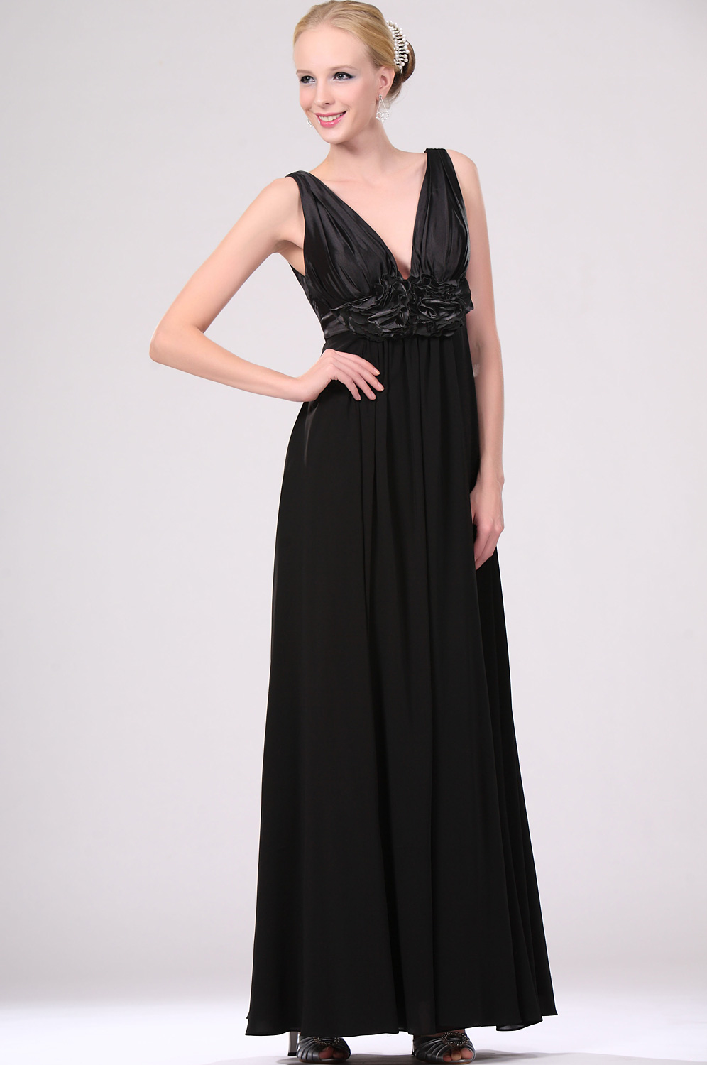 Sexy Noire V-cut Robe de Soiree