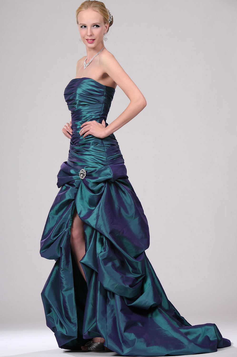 New Pleated Strapless Prom Gown with Split