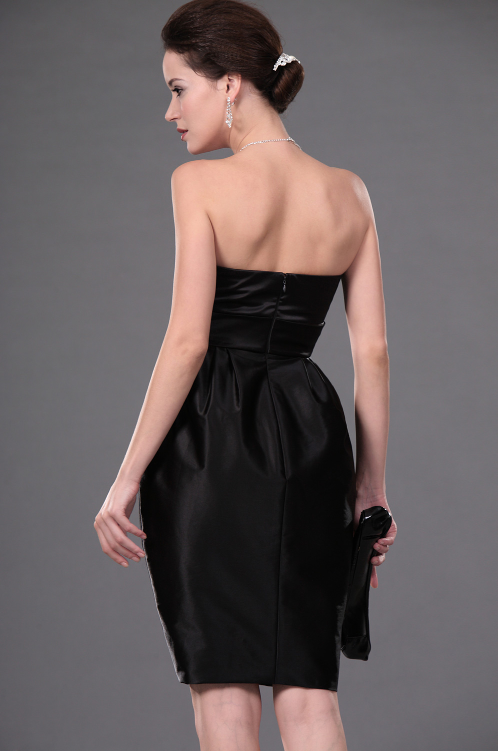 Neue Schwarz Traegerlos Knielang Party Kleid