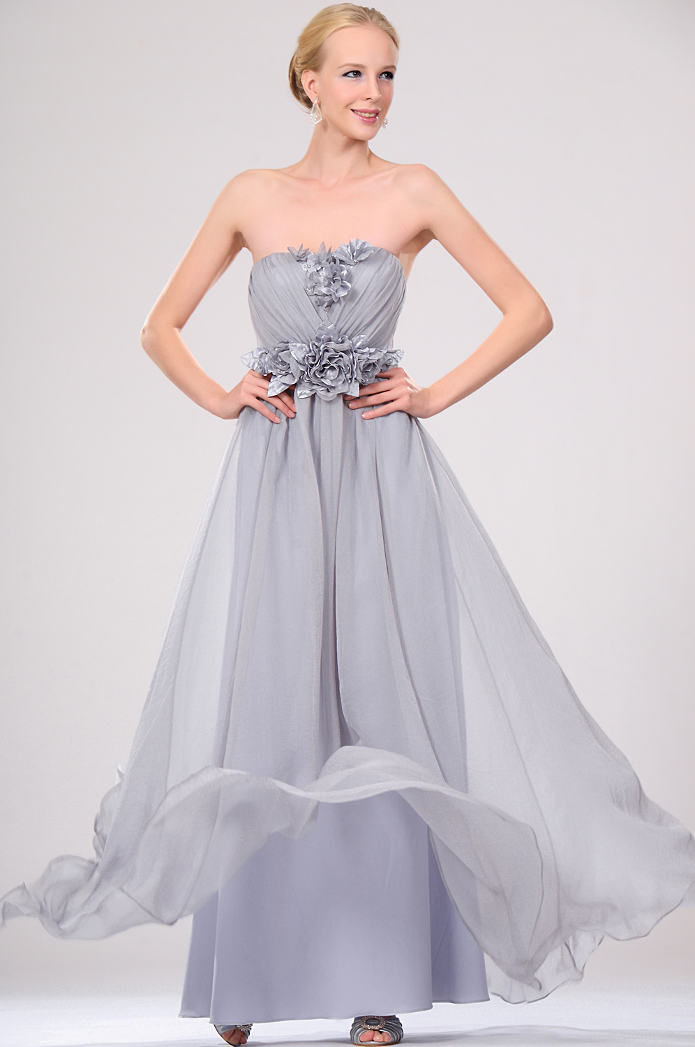 новое чувствительное вечернее платье без бретелек с цветами