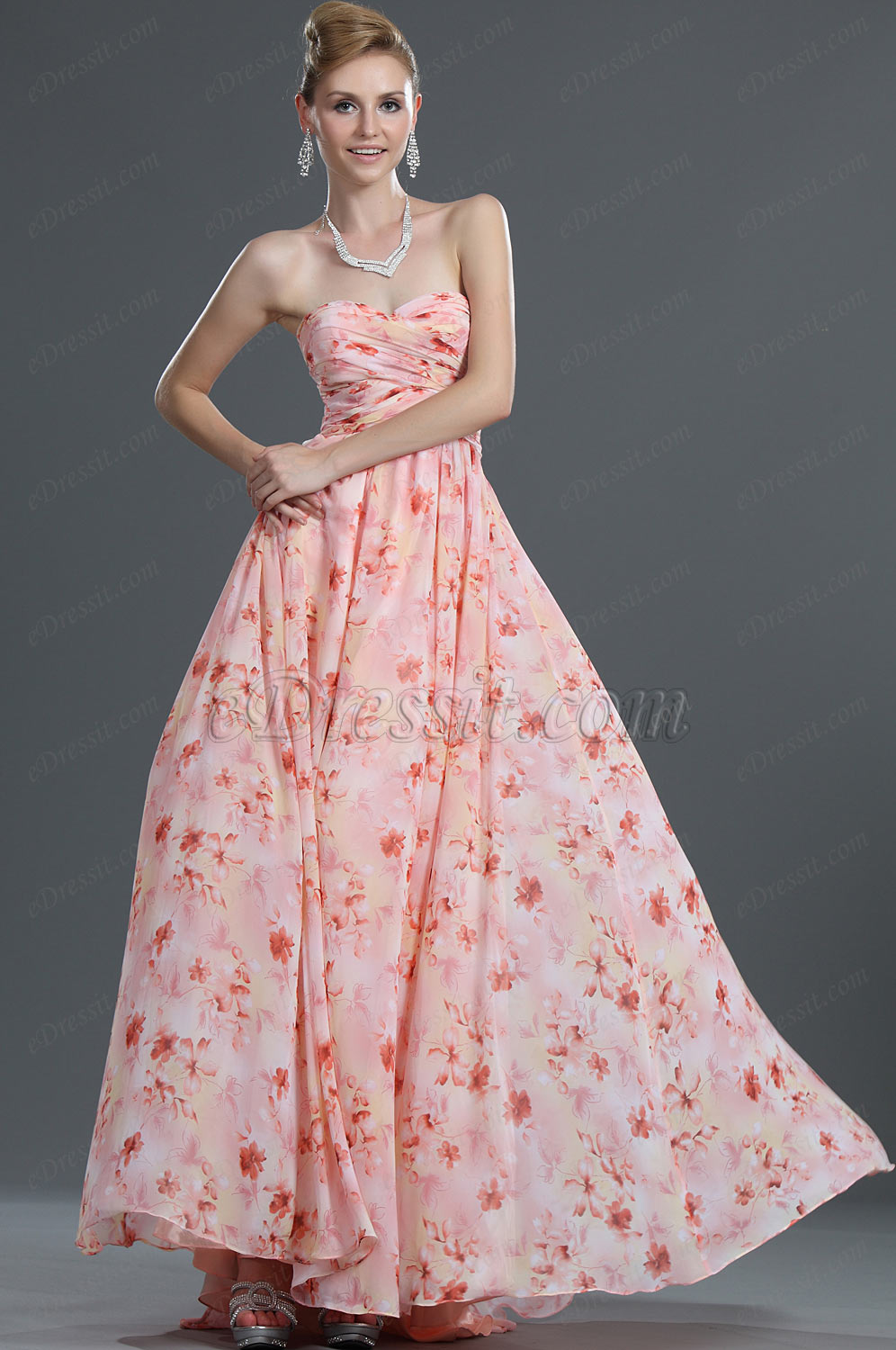 Floral Strapless Evening Dress