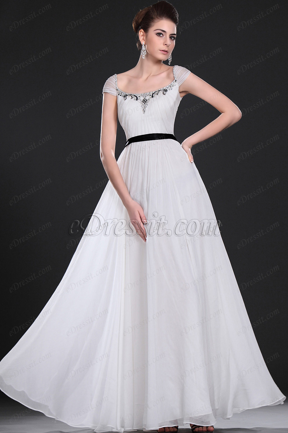 Neue Artikel Eleganzes Weißes Perlen Abendkleid