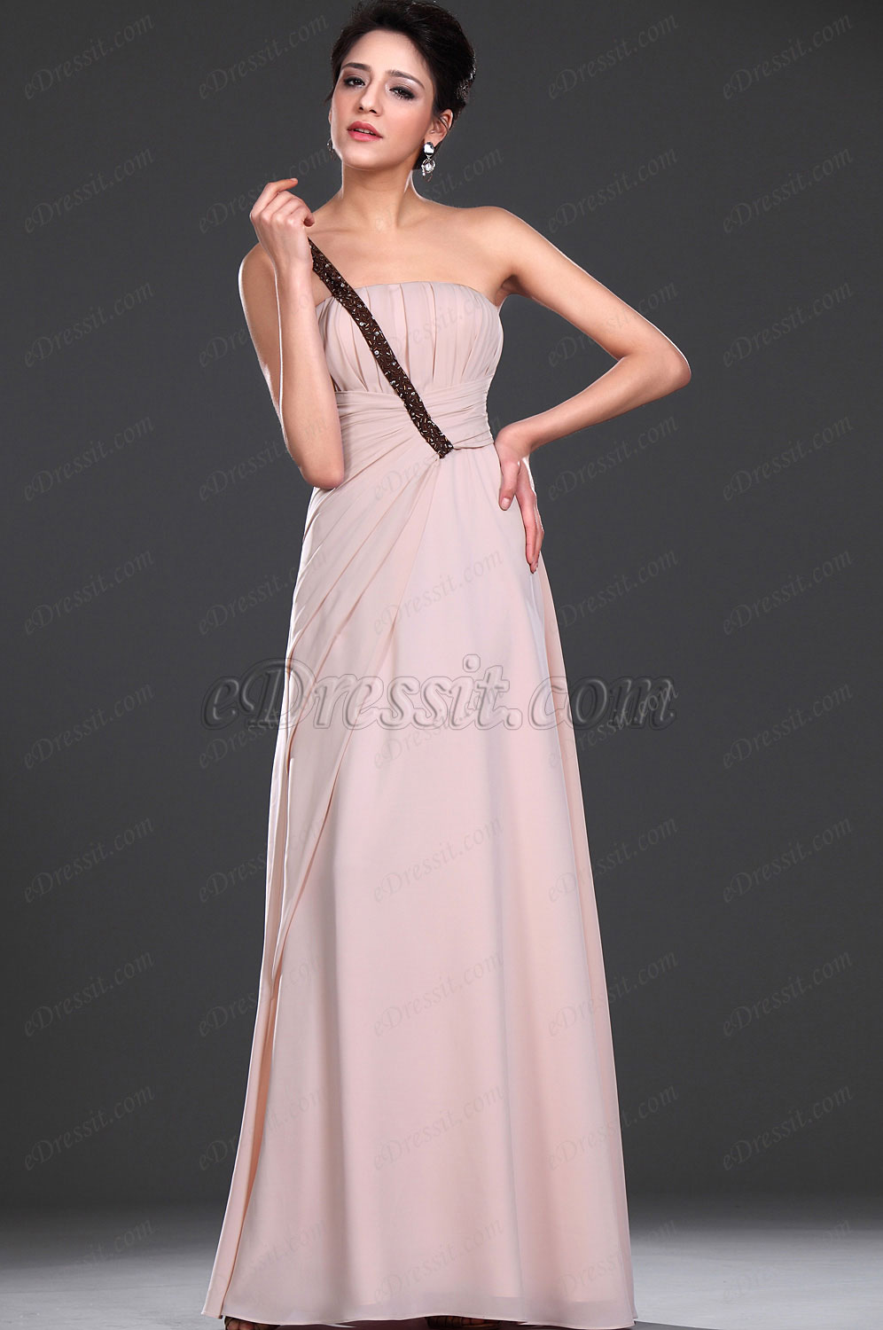 New Beaded One Shoulder Evening Dress