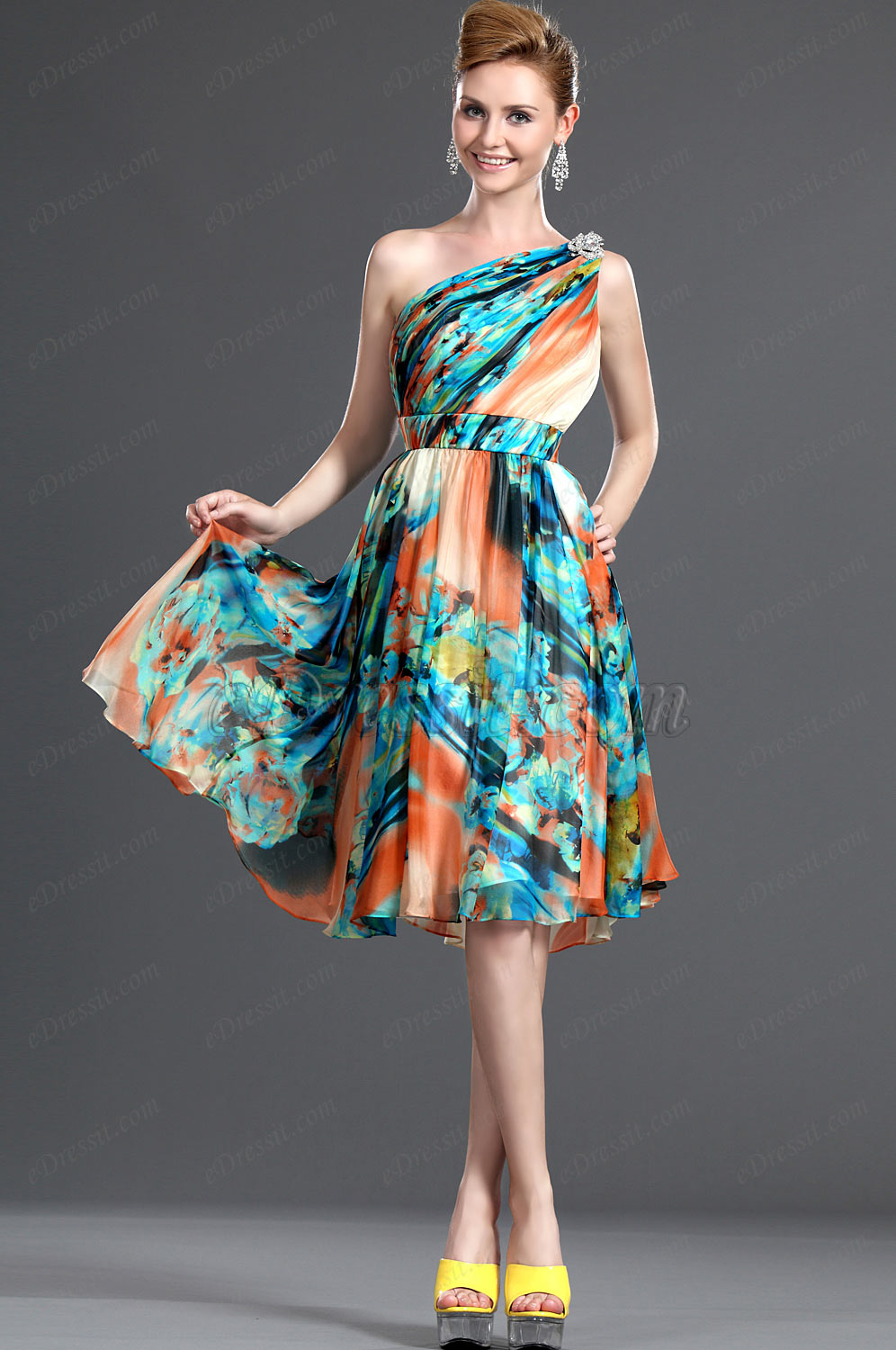 Bretelle Seule 100% Soie Robe de Cocktail