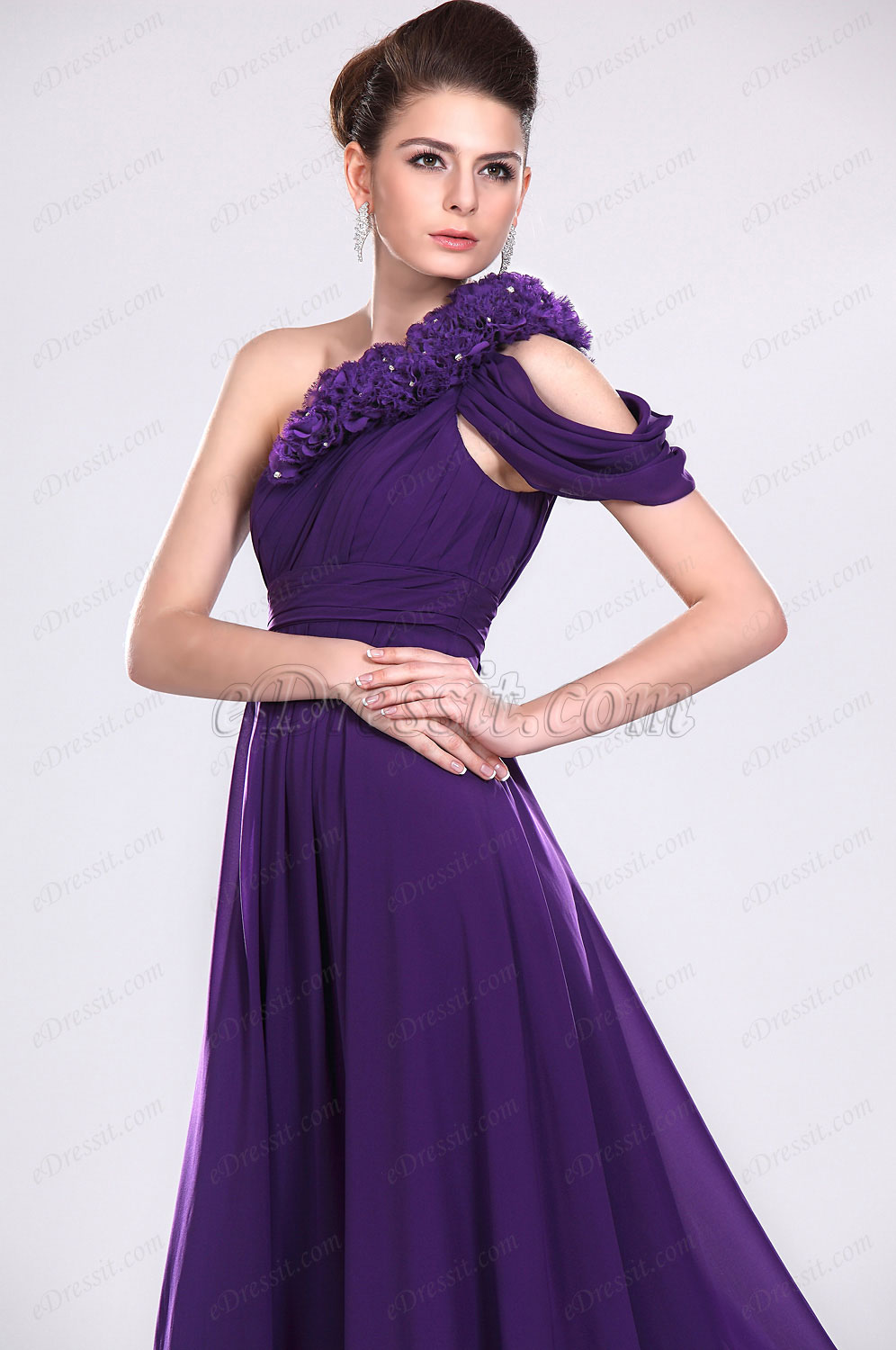 New Alluring Purple One Shoulder Evening Dress