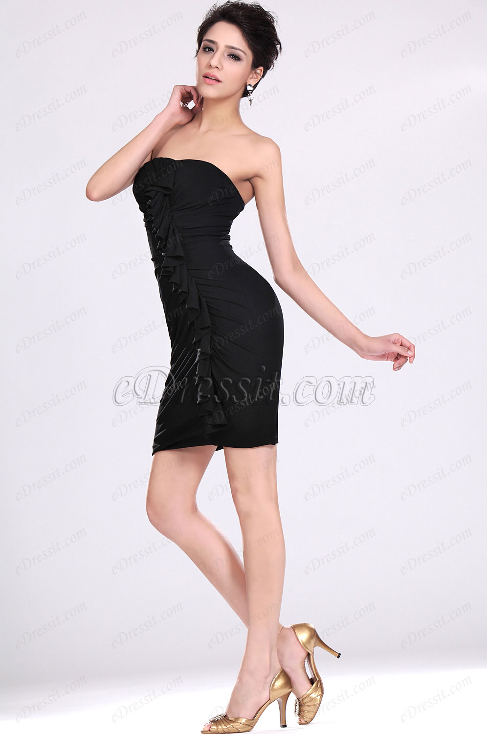 New Black Strapless Fitted Party Dress