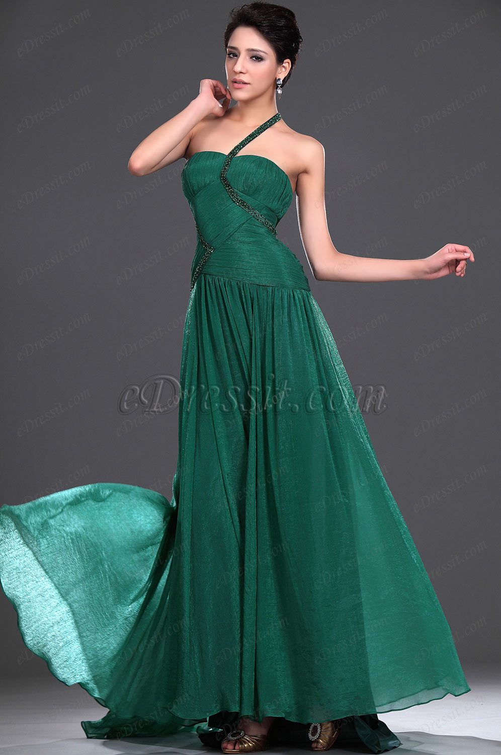 moderne Ein-Schulter grün Abendkleid