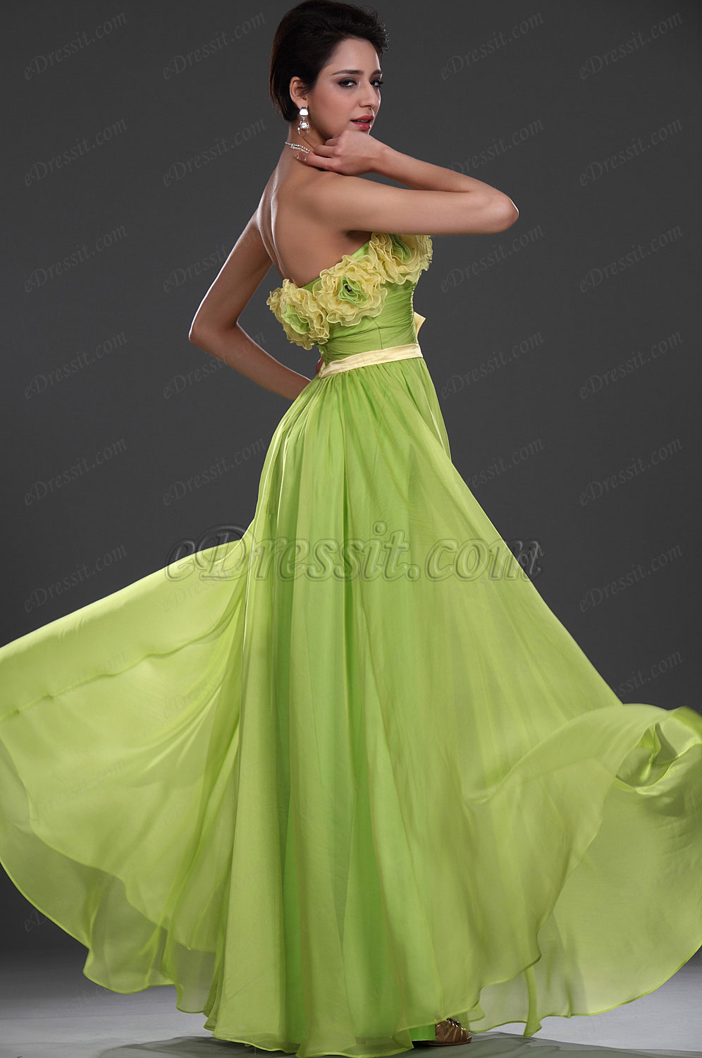 Neu Stilvoll Trägerlos Grün Abendkleid