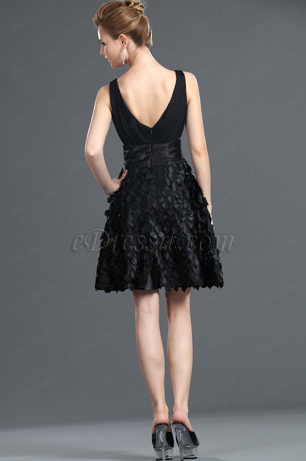 V-col Noir Robe de Cocktail