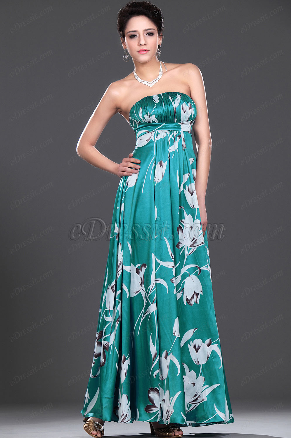 Floral Strapless Evening Dress