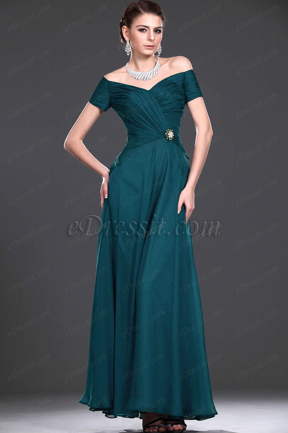 Neu V-Ausschnitt Hängende Träger Kleid für Braut´s Mutter