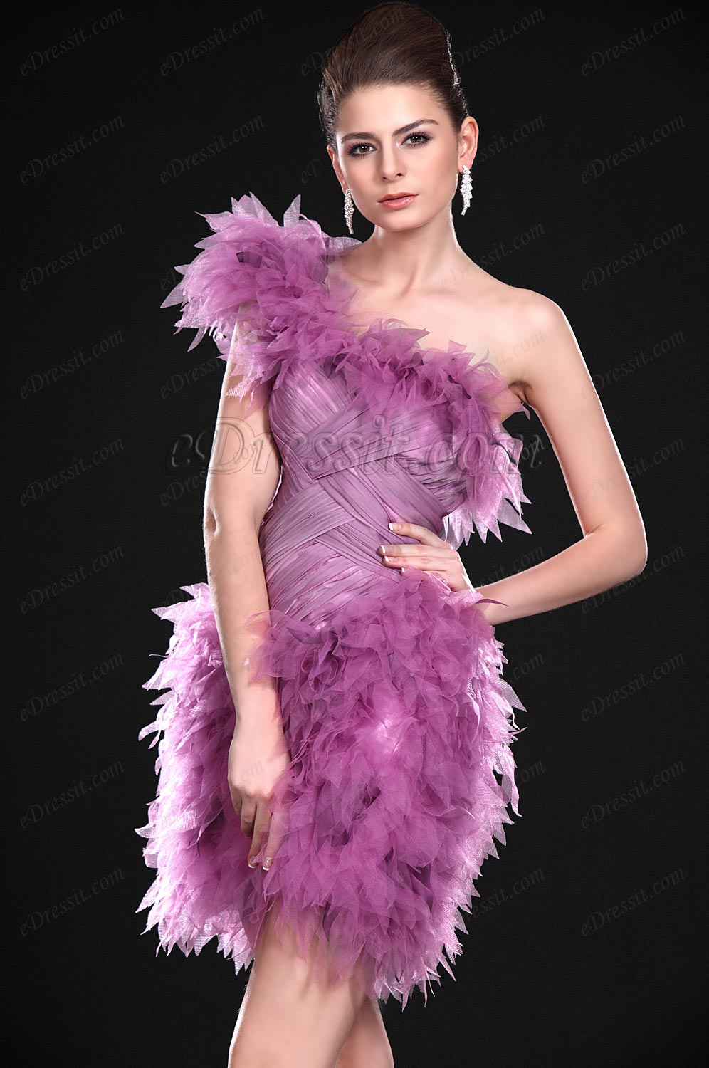 Neu Wunderschön Ein-Schulter Rosa Abi Ballkleid