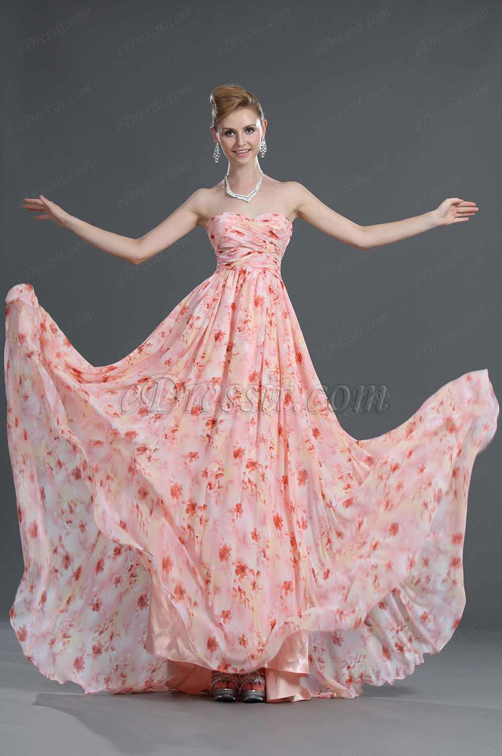 Floral Strapless Evening Dress