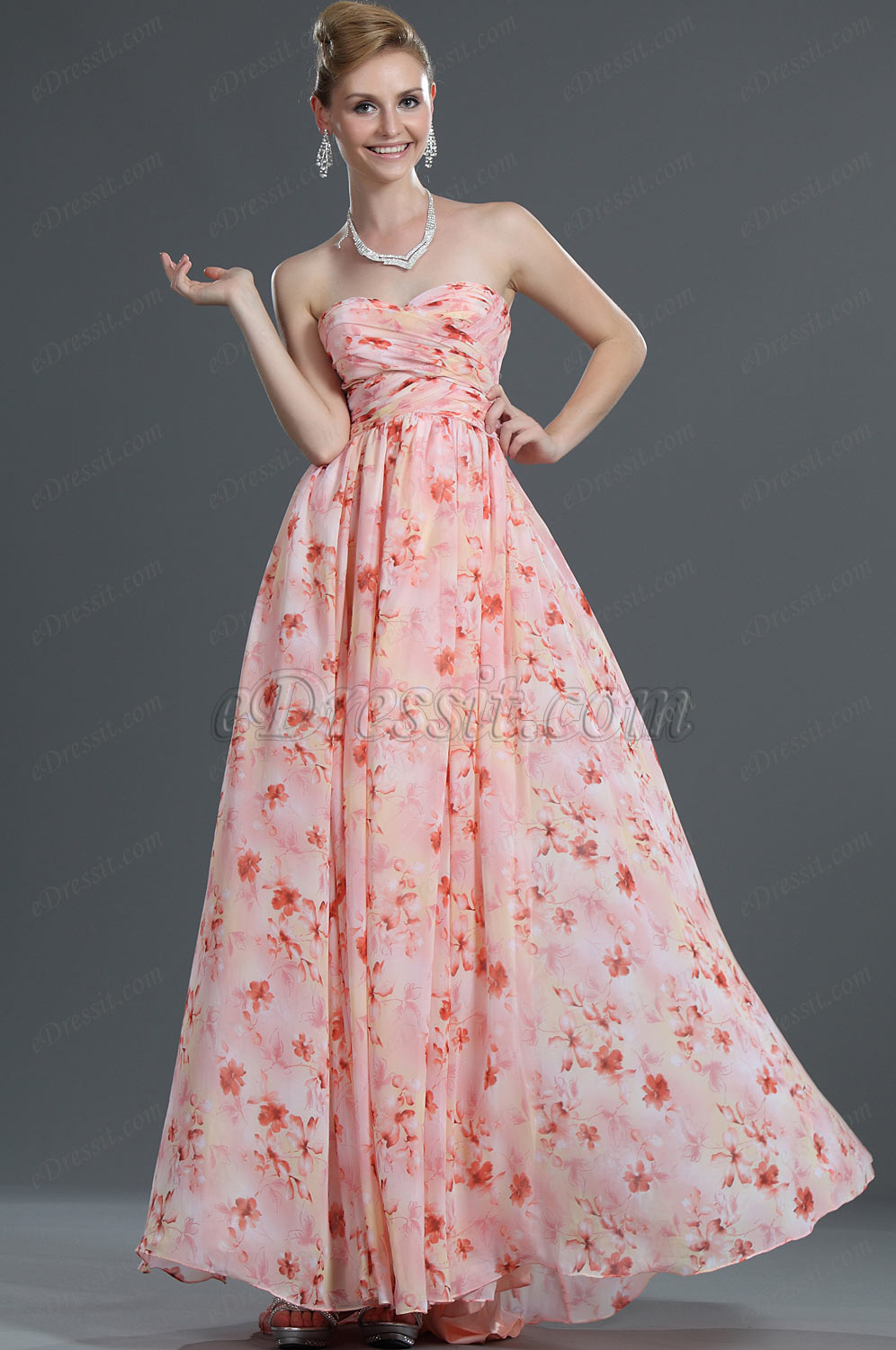 Floral Strapless Evening Dress