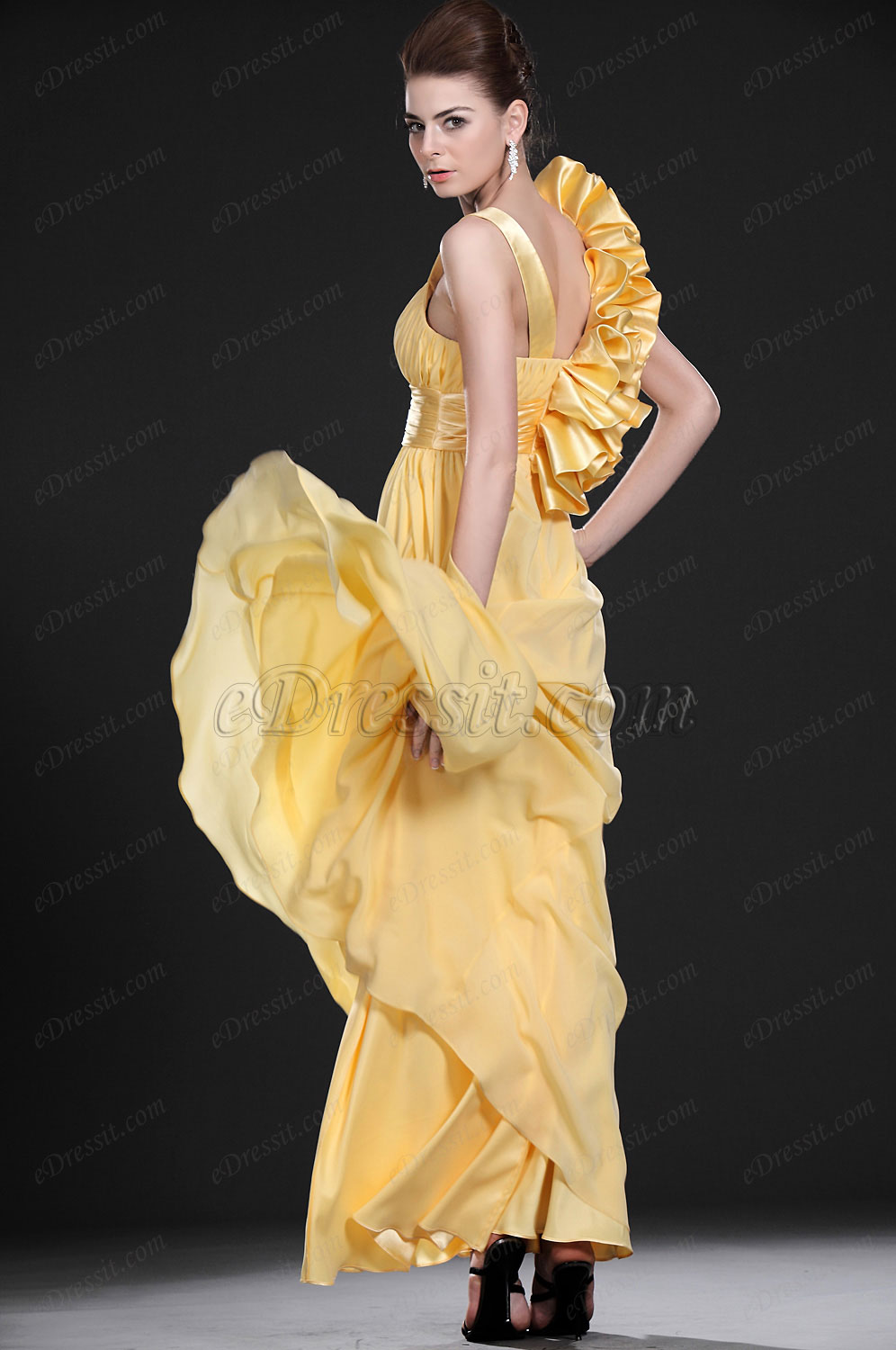 Neu Leuchtend Stilvoll Gelb Abendkleid