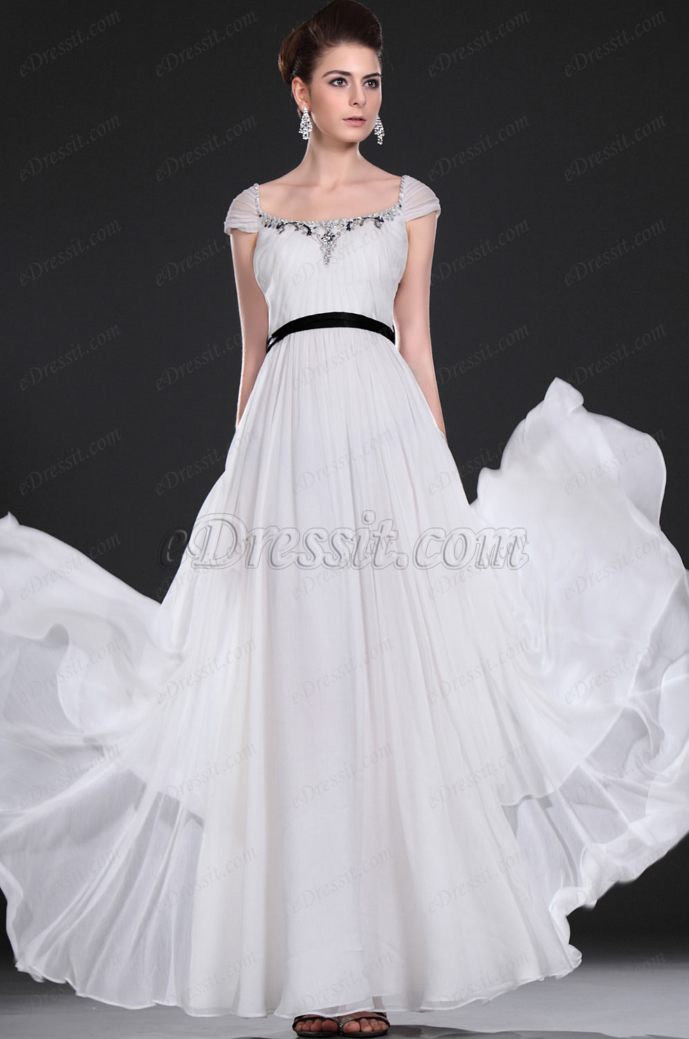 Neue Artikel Eleganzes Weißes Perlen Abendkleid