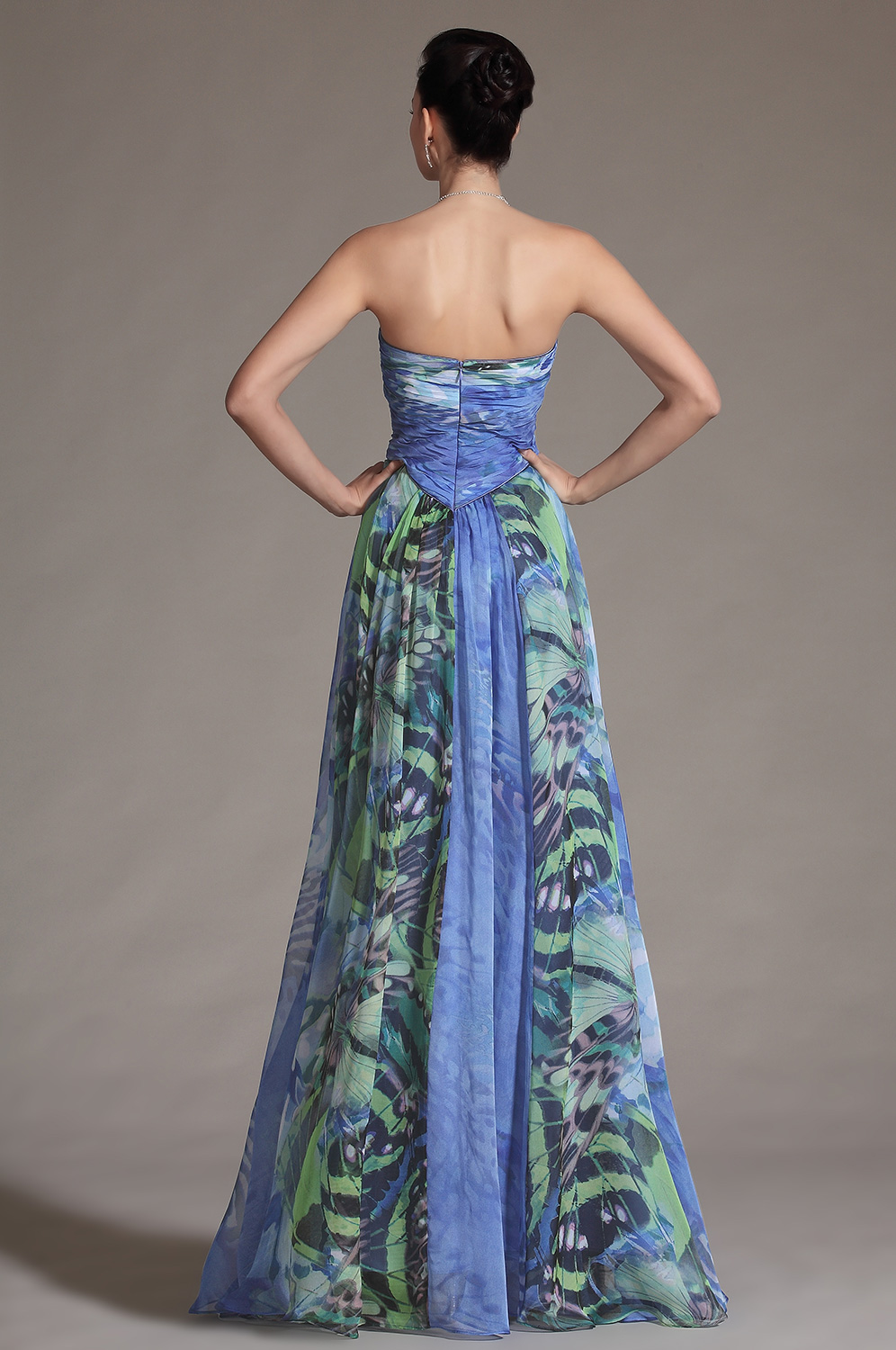 2014 Nouveauté Sans Bretelle Imprimée Robe de Soirée Longue