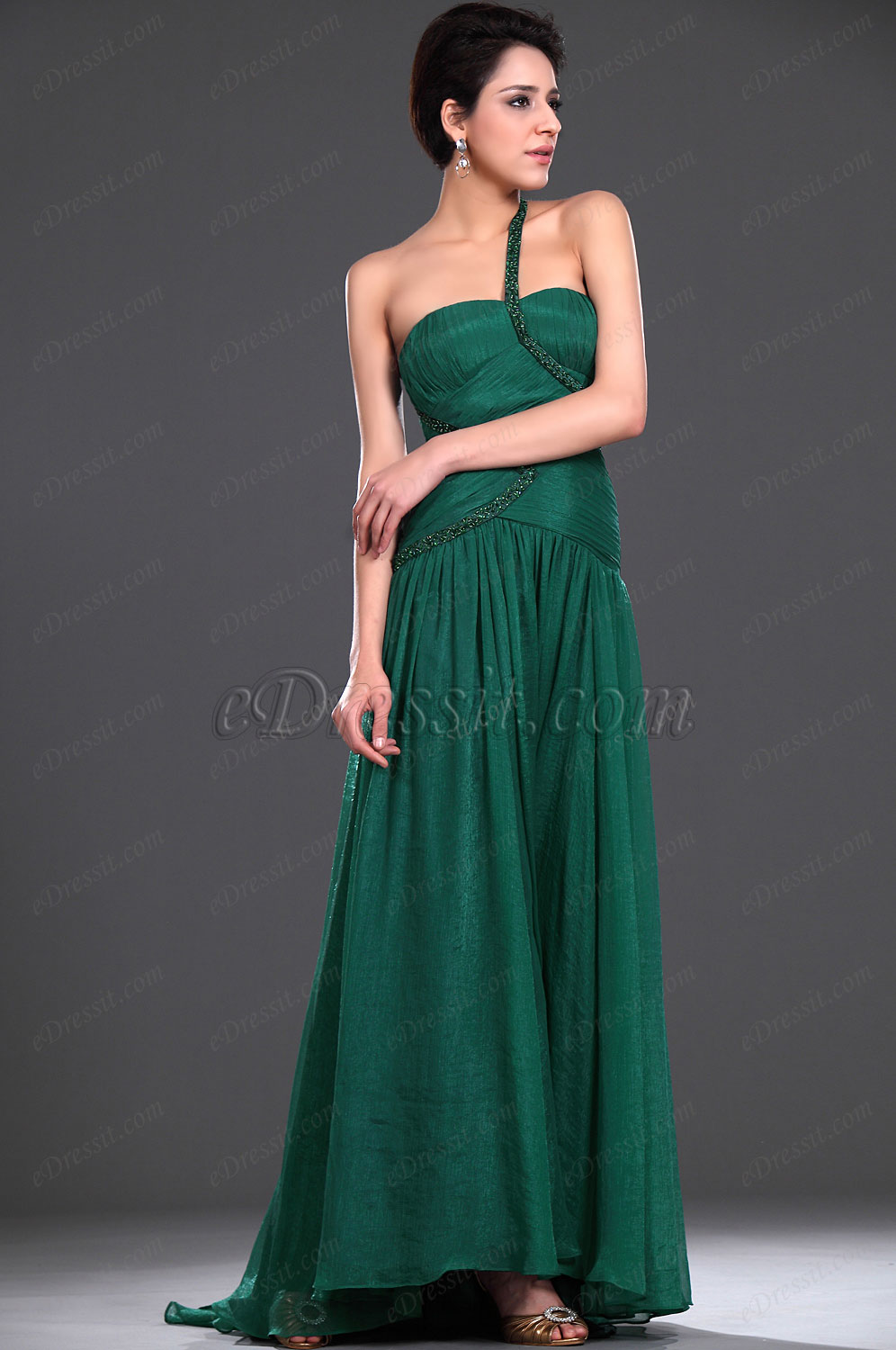 moderne Ein-Schulter grün Abendkleid