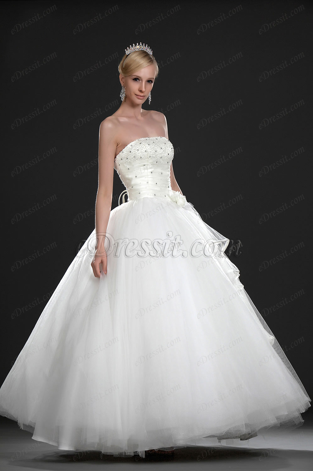 Wunderbar Perlen Traegerlos Brautkleid