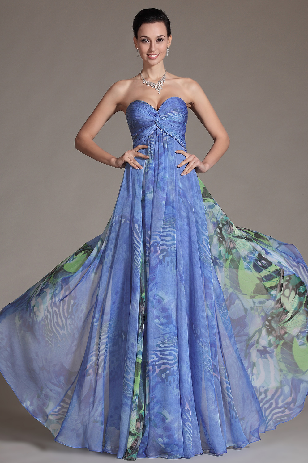 2014 Nouveauté Sans Bretelle Imprimée Robe de Soirée Longue