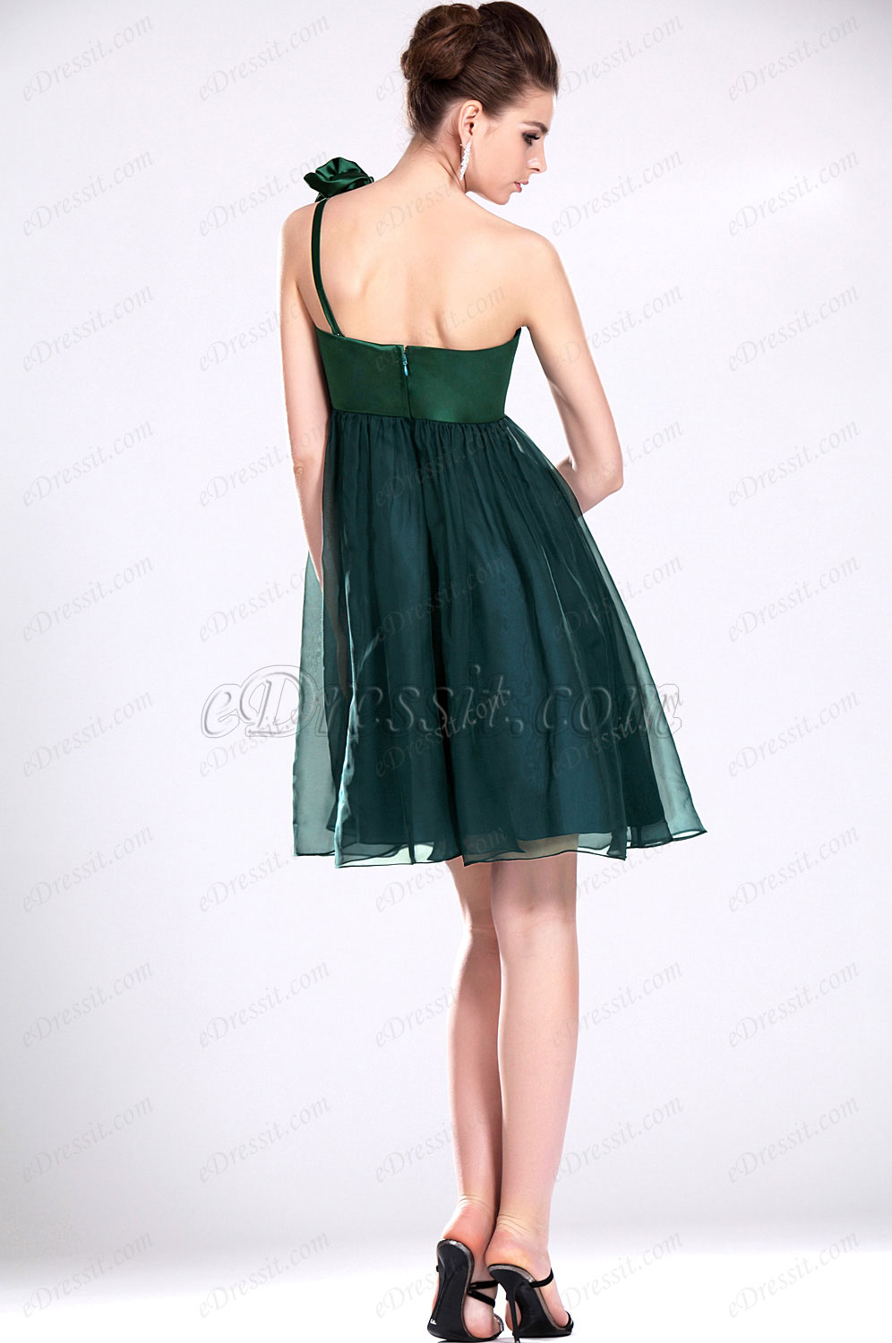 Novedad Simple Solo Hombro Verde Vestido de Dama de Honor