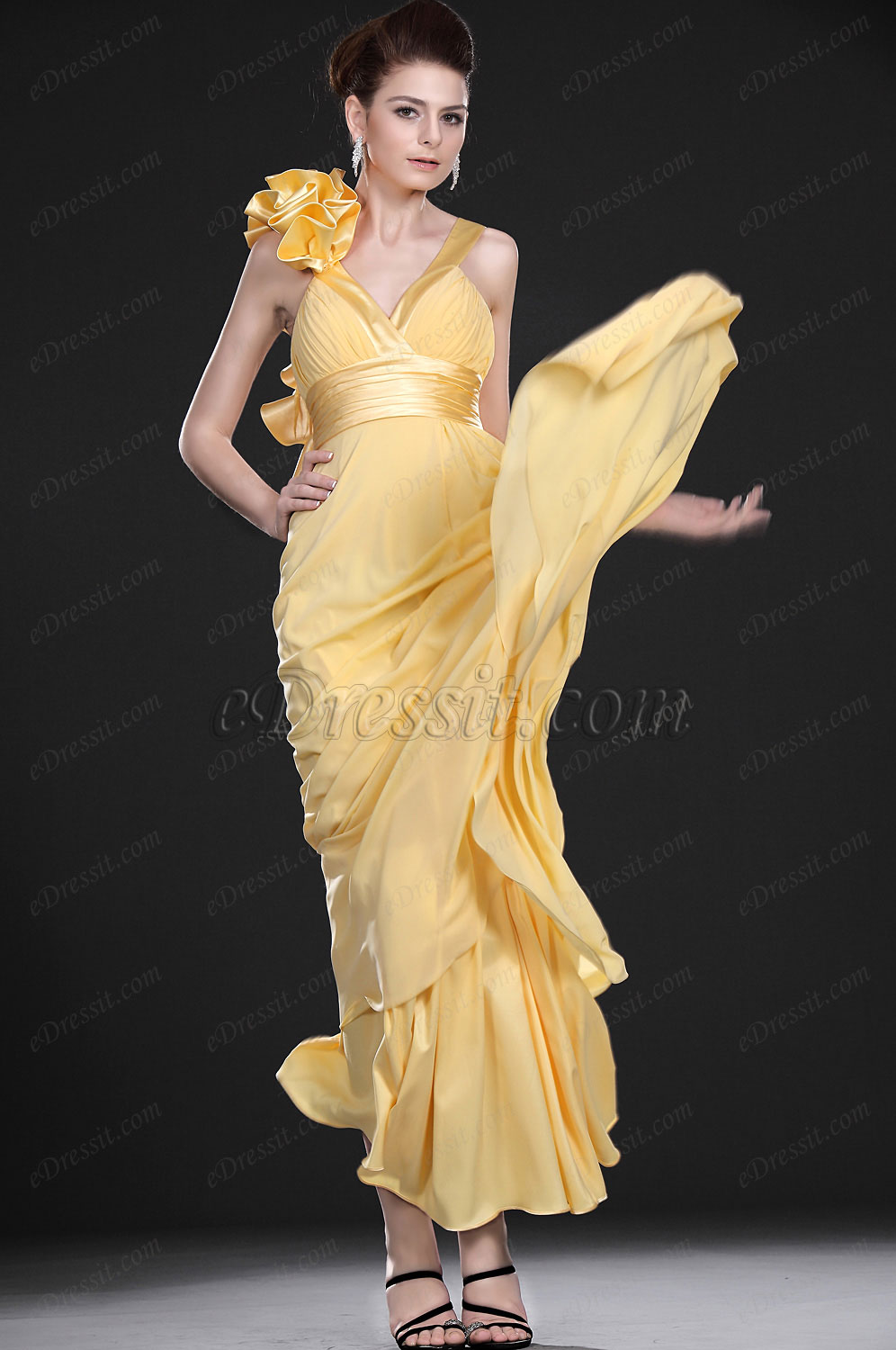 Neu Leuchtend Stilvoll Gelb Abendkleid