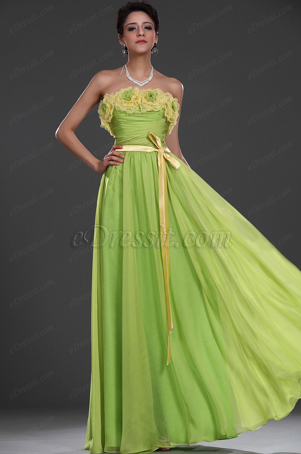 Neu Stilvoll Trägerlos Grün Abendkleid